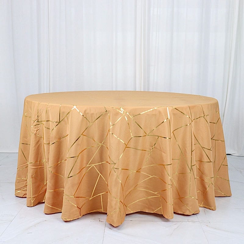 120 Polyester Round Tablecloth with Metallic Geometric Pattern - Elegant Dining Decor for Weddings, Parties & Home Events