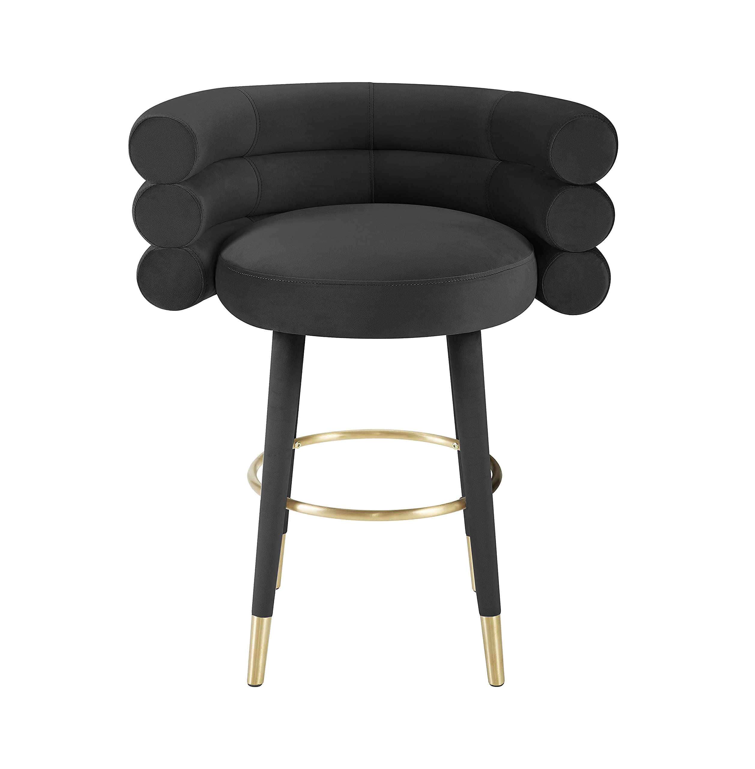 Tov Furniture Betty Stylish Velvet Upholstered Counter Stool with Gold Tipped Legs - Black Velvet Bar Stool for Kitchen Island, Breakfast Nook & Home Decor