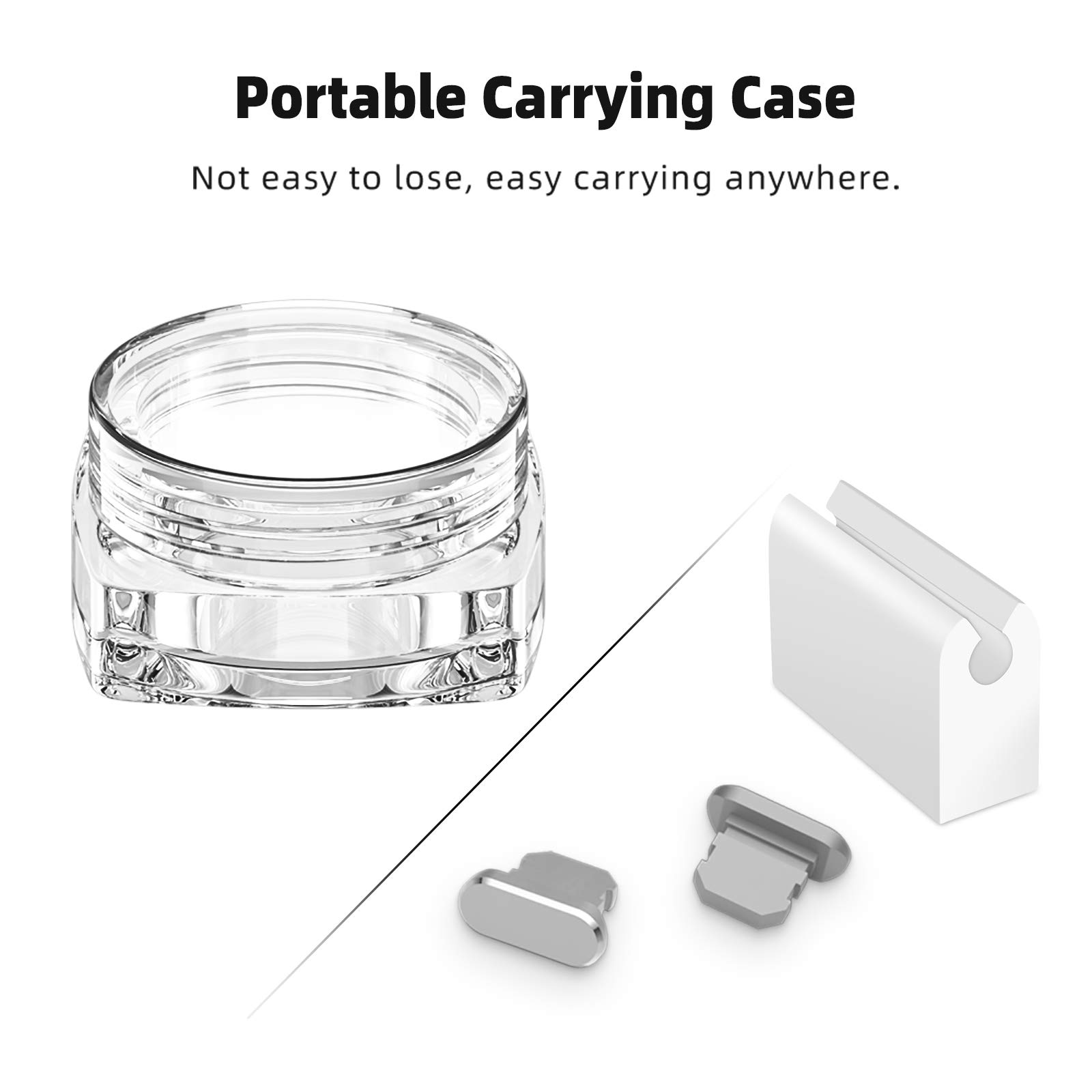 TITACUTE 2 Pack Silver Anti Dust Plugs for iPhone 13 Pro Max/14/12 Mini/11/XS/XR/X/8 Plus/SE 2020/2022 & iPad Mini/Air - 8 Pin Charging Port Covers with Mini Storage Box | Perfect for Travel, Gym & Daily Protection