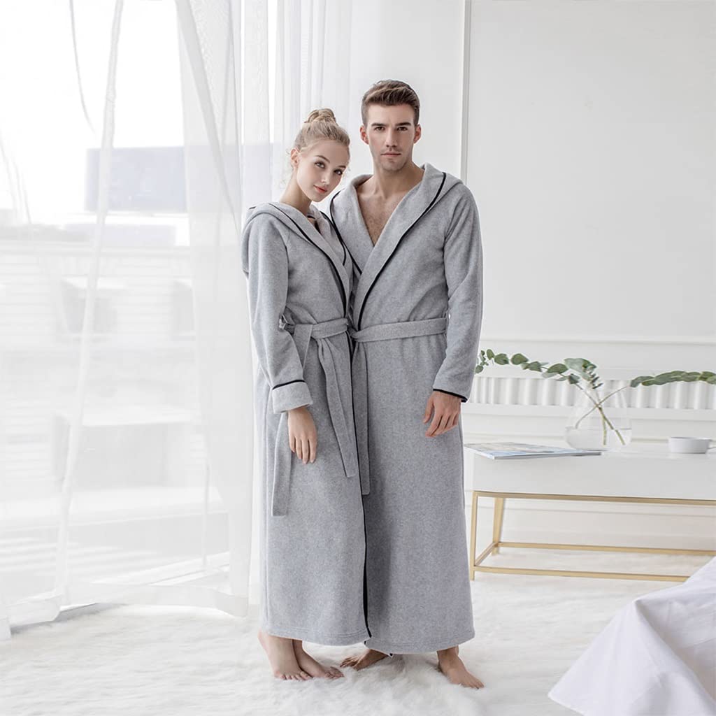 **Men's & Women's Plush Hooded Robes - Big & Tall Fleece Bathrobe, Floor Length Nightgown, Plus Size Extra Soft Matching Couple Pajamas - Light Gray (Size S-127cm) - Cozy Loungewear for Spa, Winter & Relaxation at Home**