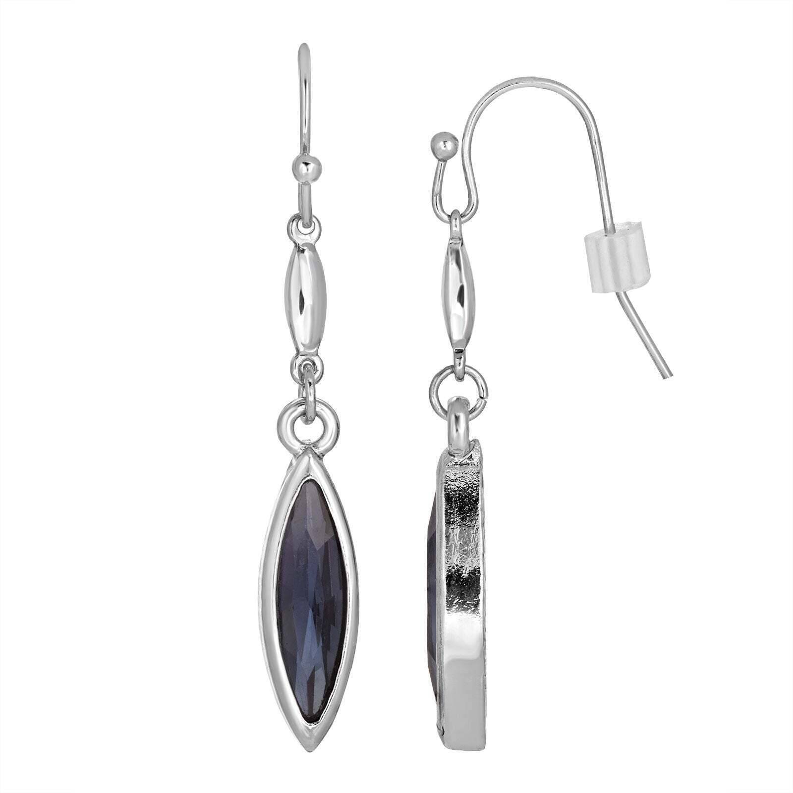 1928 Classic Blue Navette Drop Earrings for Women - Vintage Inspired Wire Dangle Earrings - Perfect for Weddings, Parties & Evening Events