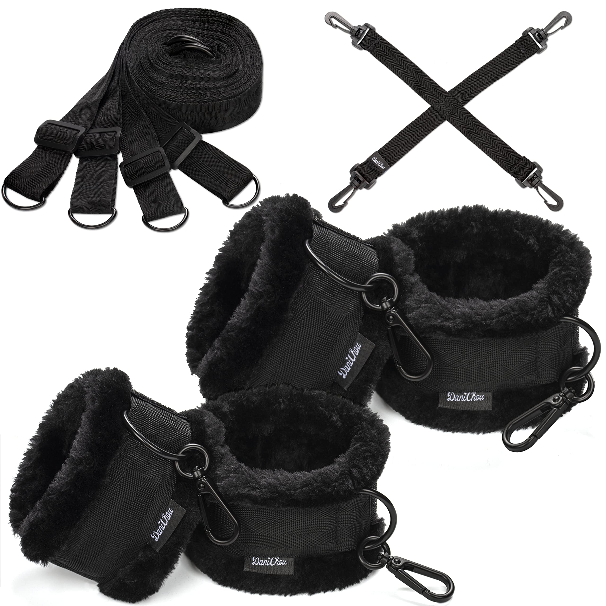 Premium BDSM Restraint Kit for Couples - Handcuffs, Whip, Bed Straps & Carabiners - Adult Bondage Set for Bedroom Play - Enhance Intimacy & Spice Up Your Sex Life - Perfect for Couples & BDSM Enthusiasts
