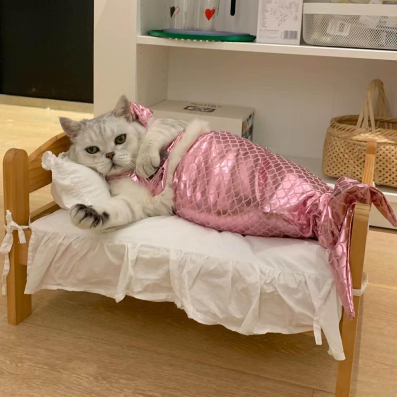 Funny Pink Mermaid Cat Costume - Adorable Mermaid Outfit for Small Dogs & Cats - Perfect for Pet Parties, Halloween & Photo Shoots