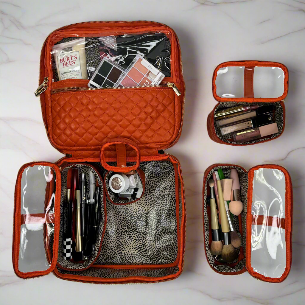 Mini Diva Makeup Case - Sunset Orange Cosmetic Organizer for Travel & Home | Portable Beauty Storage with Mirror | Perfect for Makeup Artists & Everyday Use