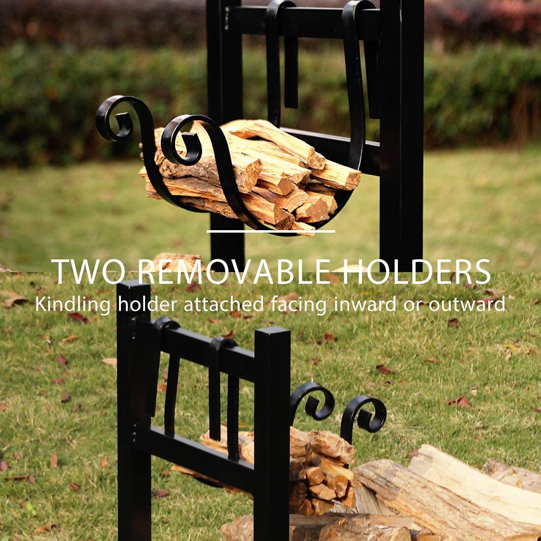**VIVOHOME 3ft & 4ft Heavy Duty Firewood Storage Log Rack with Kindling Holder & Cover – Indoor/Outdoor Use for Fireplace, Patio, and Camping**