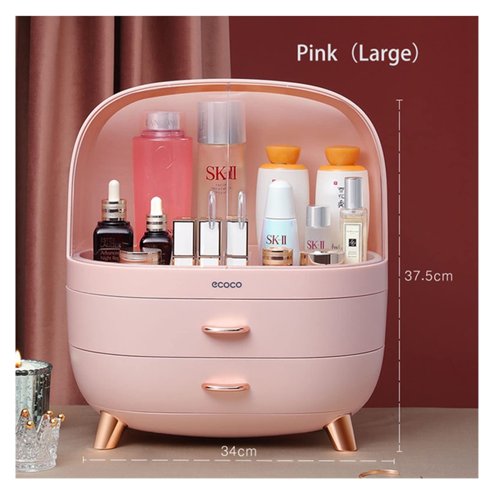 YINGHUA Large Capacity Cosmetic Storage Box - Makeup Organizer with Drawers for Jewelry, Nail Polish & Beauty Essentials | Portable Desktop Vanity Organizer (Pink) - Perfect for Bedroom, Bathroom & Travel Makeup Storage