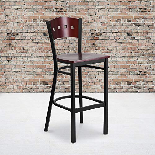 Mahogany Wood Back/Mahogany Wood Seat/Black Metal Frame
