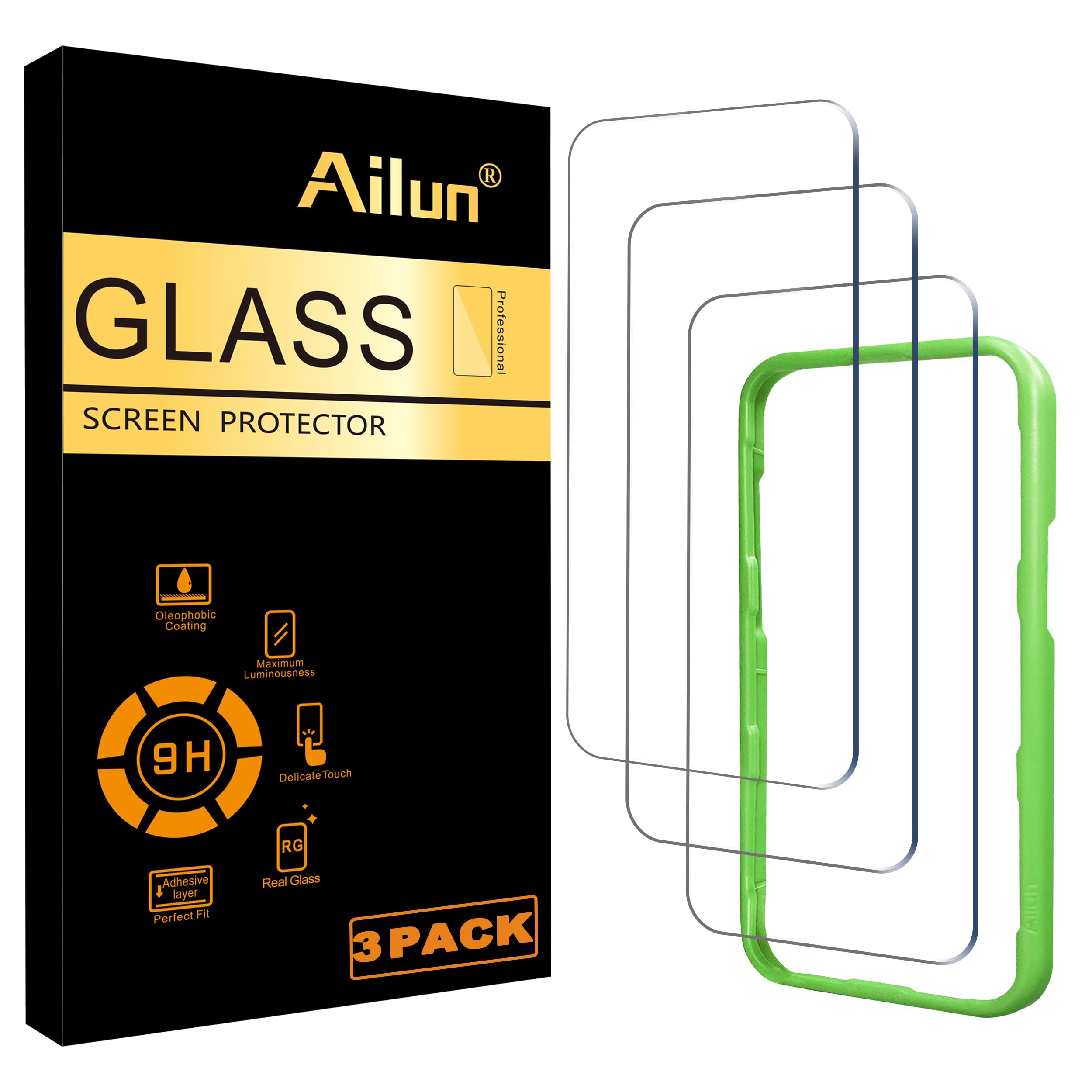 Ailun 3 Pack Tempered Glass Screen Protector for iPhone 16 Pro [6.3 inch] - Anti-Scratch, Bubble-Free Installation with Frame, Dynamic Island Compatible, Case Friendly - Perfect for Daily Use, Gaming & Outdoor Activities