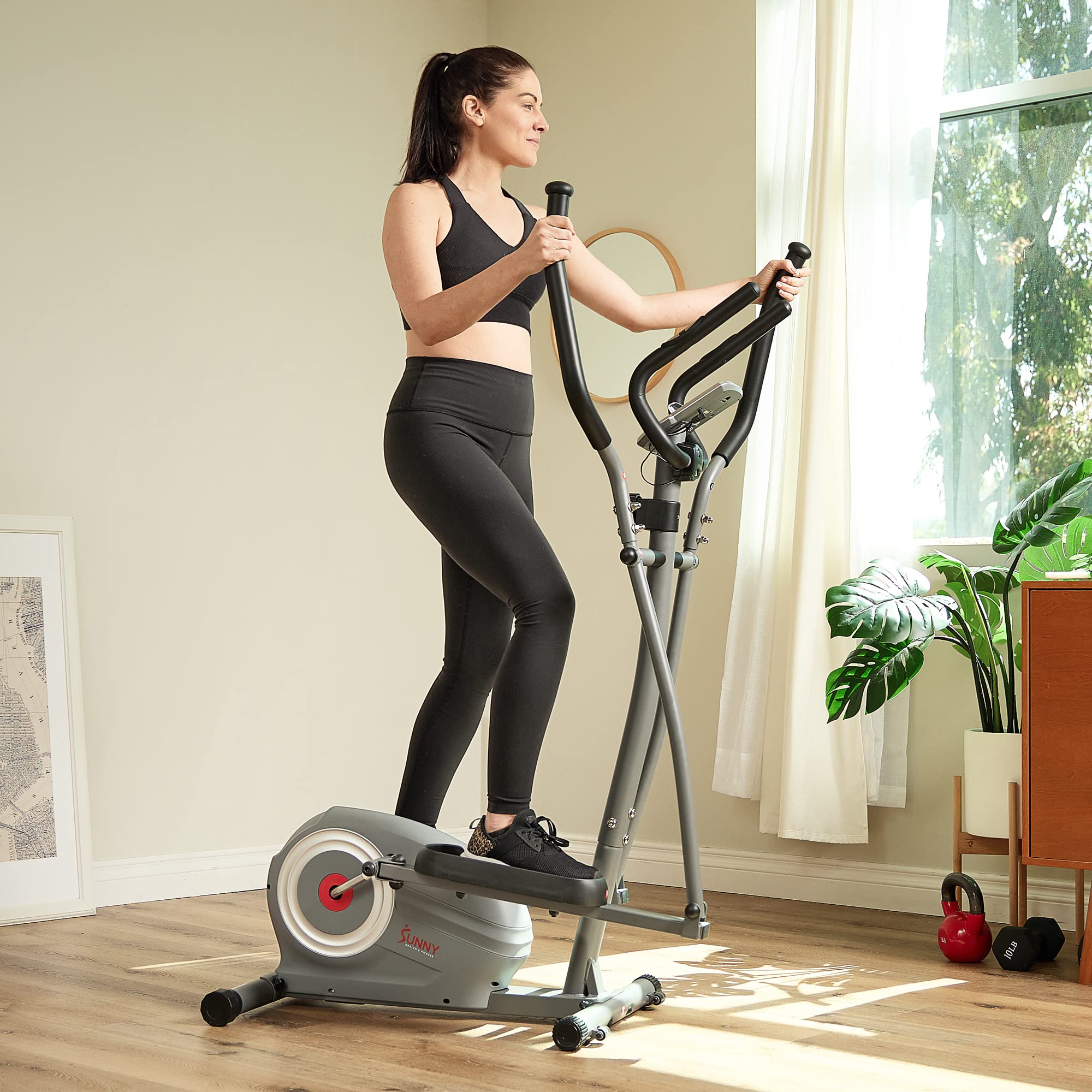 Sunny Health & Fitness Smart 2-in-1 Upright Elliptical Trainer - Full Body Workout Machine for Home Gym with Bluetooth Connectivity & Magnetic Resistance | Ideal for Cardio, Cross-Training, Arm & Leg Exercises | Compatible with SunnyFit App for Fitness Tracking
