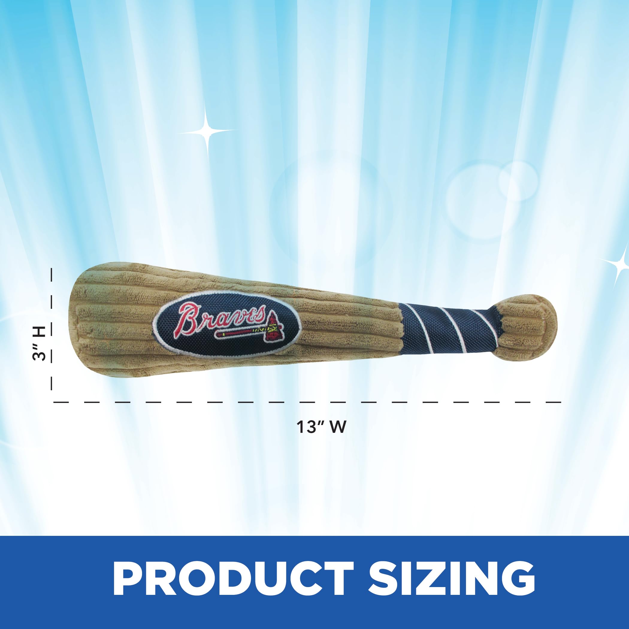 MLB Atlanta Braves Baseball Bat Plush Dog Toy for Small & Large Dogs - Soft Corduroy Pet Chew Toy with Squeaker Inside - Durable Interactive Puppy Toy with Team Logo - Perfect for Fetch, Training & Playtime