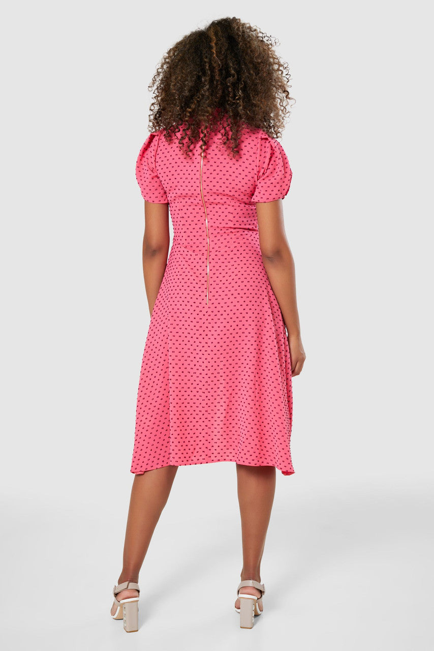 Elegant Pink Dobby A-Line Midi Dress for Women - Perfect for Summer Parties, Weddings & Office Wear