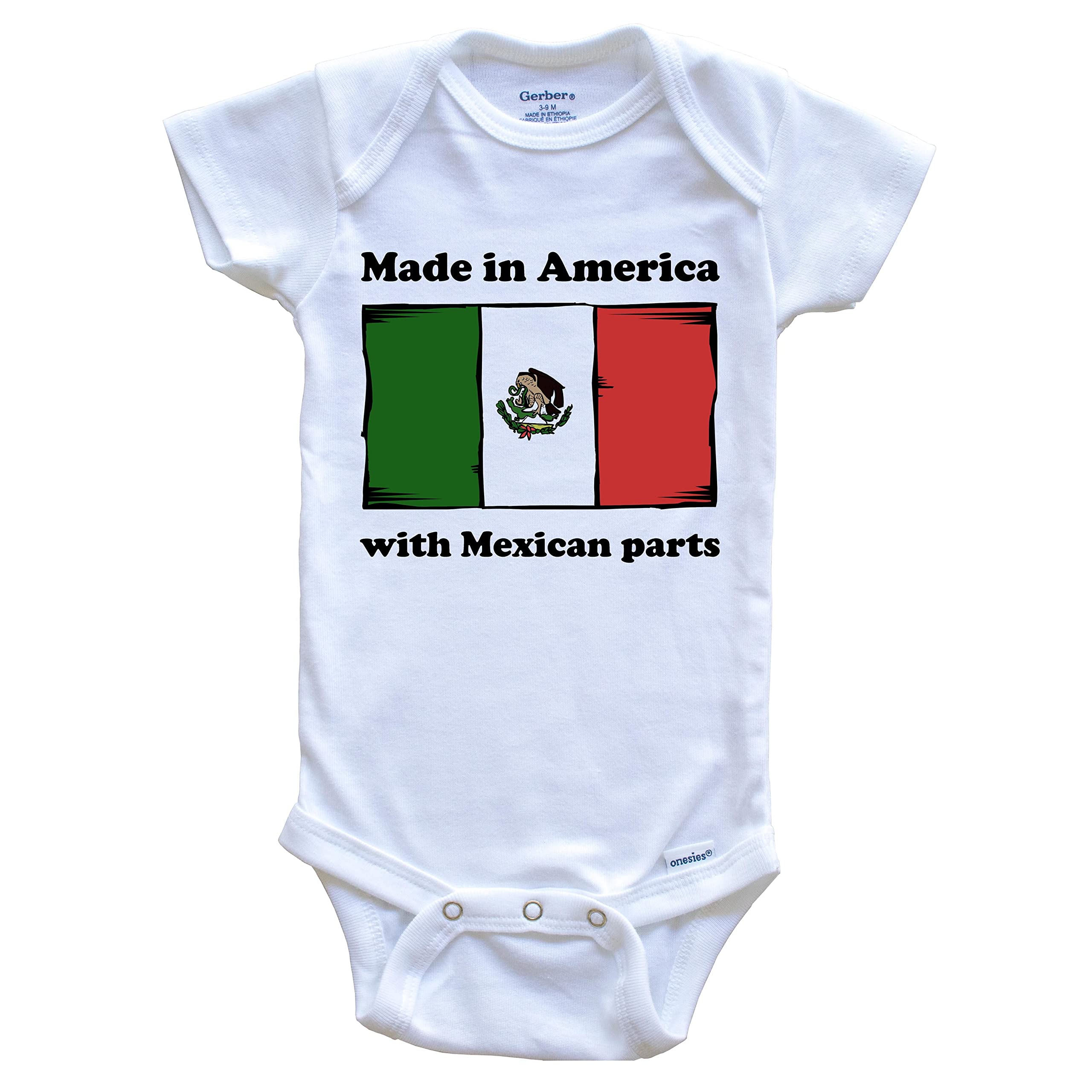 Funny Mexico Flag One-Piece Baby Bodysuit - Made in USA with Mexican Parts | Perfect for Cinco de Mayo, Hispanic Heritage Month & Cultural Celebrations