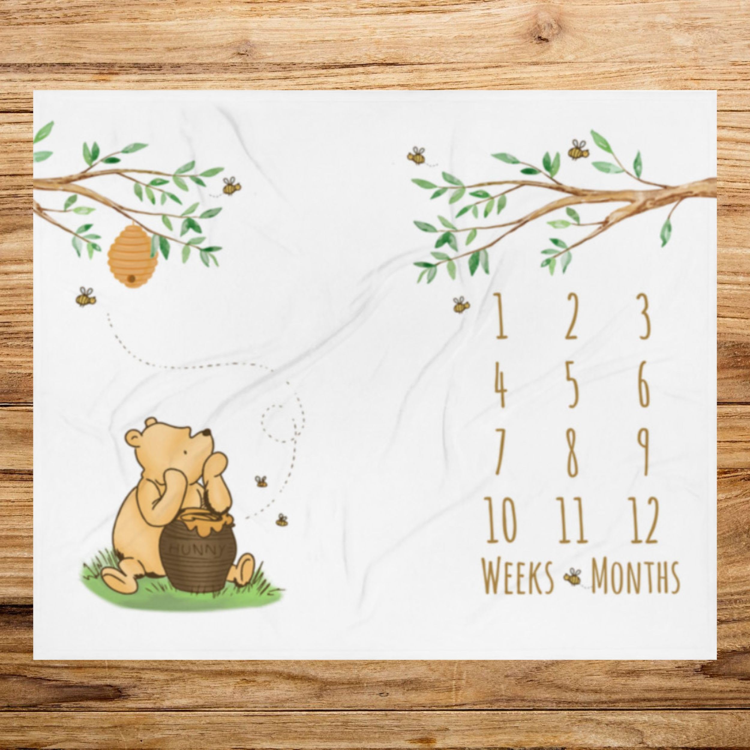 Winnie Bear Baby Milestone Blanket - Minky Fleece 60x40