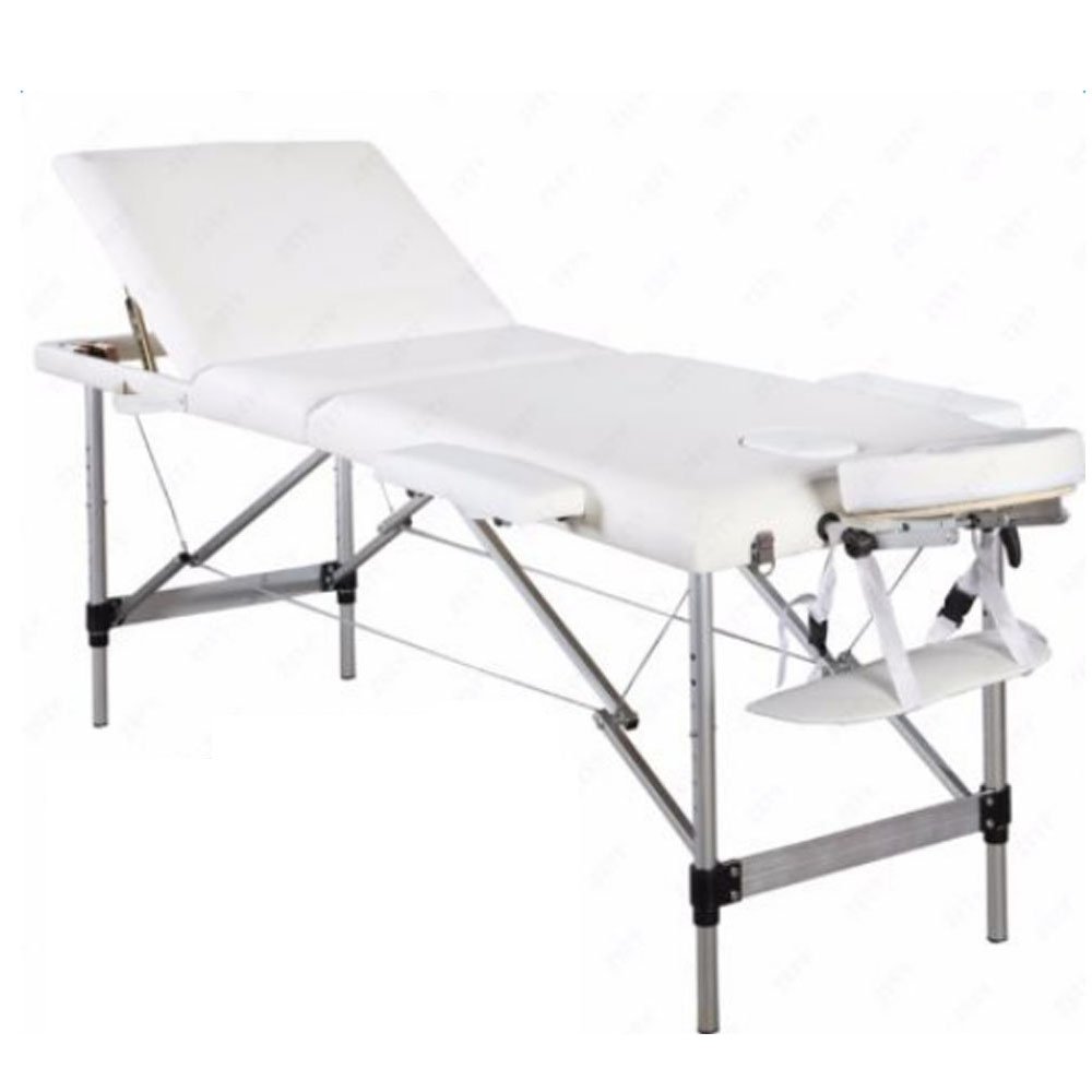 3-Section Folding Aluminum Massage Table - Portable SPA & Bodybuilding Therapy Bed with Carrying Case (White) - Perfect for Professional Massage, Physical Therapy, and Home Relaxation