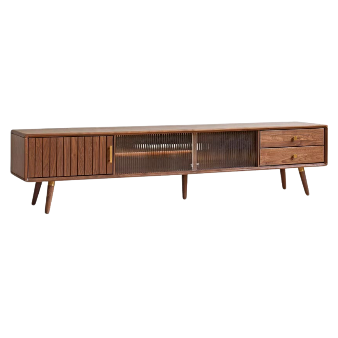 Premium Black Walnut Solid Wood TV Stand - Modern Entertainment Center for Living Room, Bedroom & Home Theater