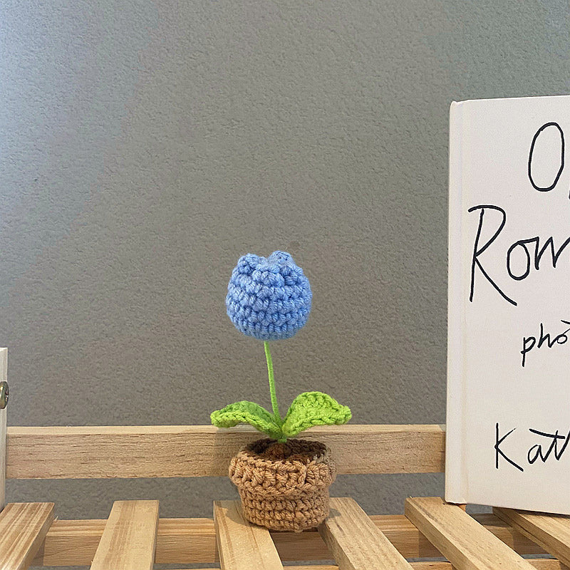 Handmade Crochet Mini Potted Flowers - Small Decorative Artificial Plants for Home, Office, Wedding Decor - Perfect for Table Centerpieces, Shelf Displays & Gift Giving