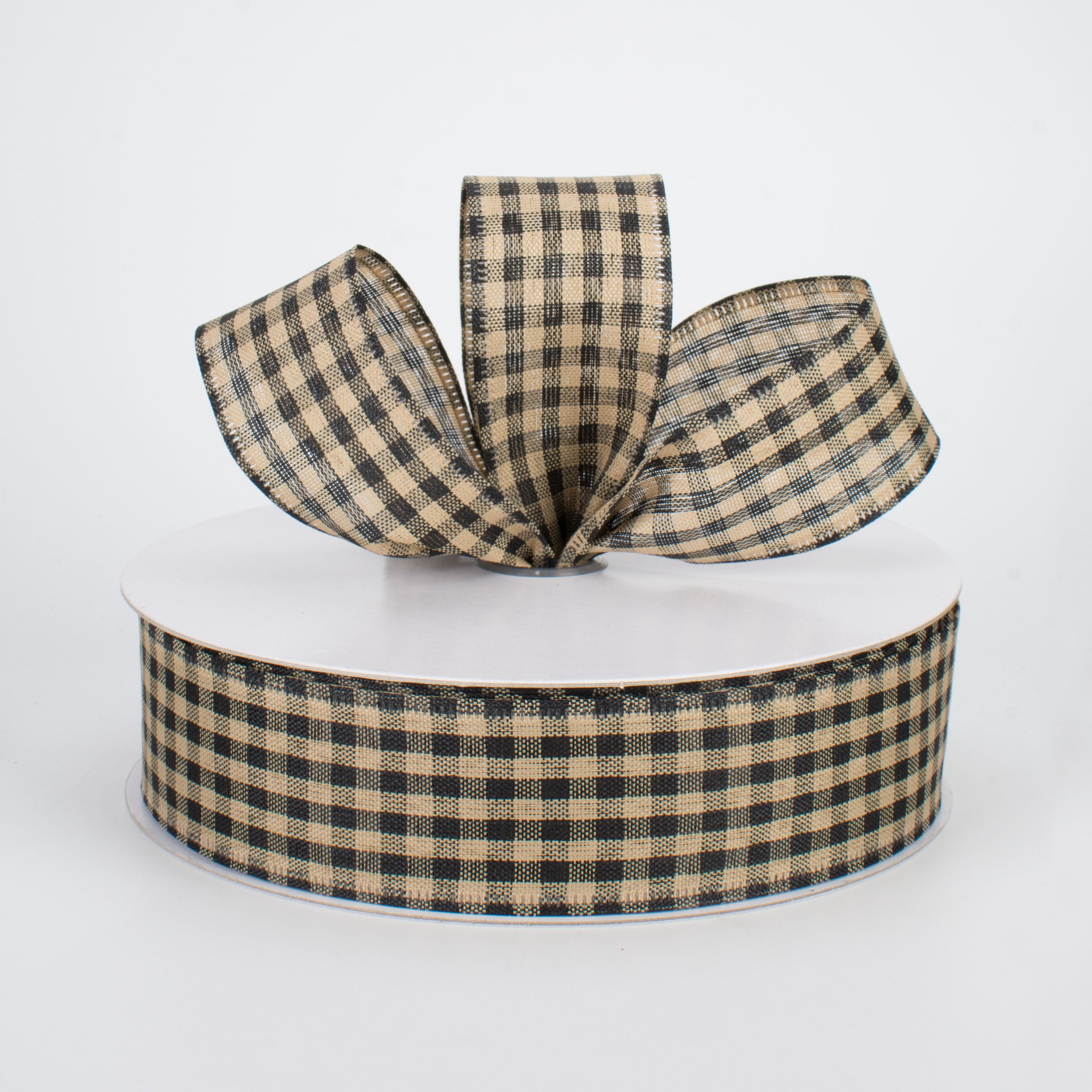 1.5 Inch Primitive Gingham Check Ribbon - Black & Tan Cotton Craft Ribbon (50 Yards) for DIY Gift Wrapping, Scrapbooking, and Home Decor