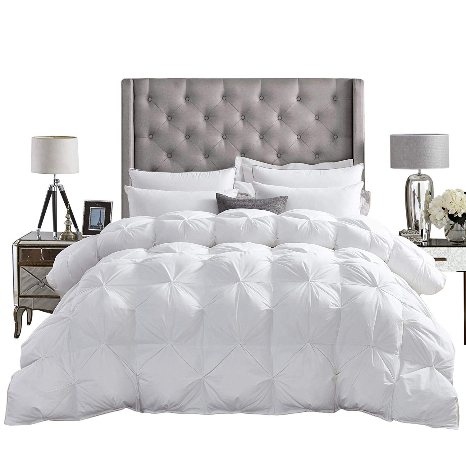 Priya Bedding 5-Piece Full Size Comforter Set - 500 GSM Ultra Soft Egyptian Cotton Pinch Pleated Design (Comforter + 4 Pillowcases) | Luxury Bedding for Master Bedroom, Guest Room & Dorm | White 1000 Series