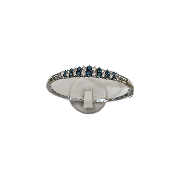 14K White Gold Blue Diamond Bangle Bracelet for Women - Elegant Jewelry Gift for Anniversary, Wedding & Special Occasions