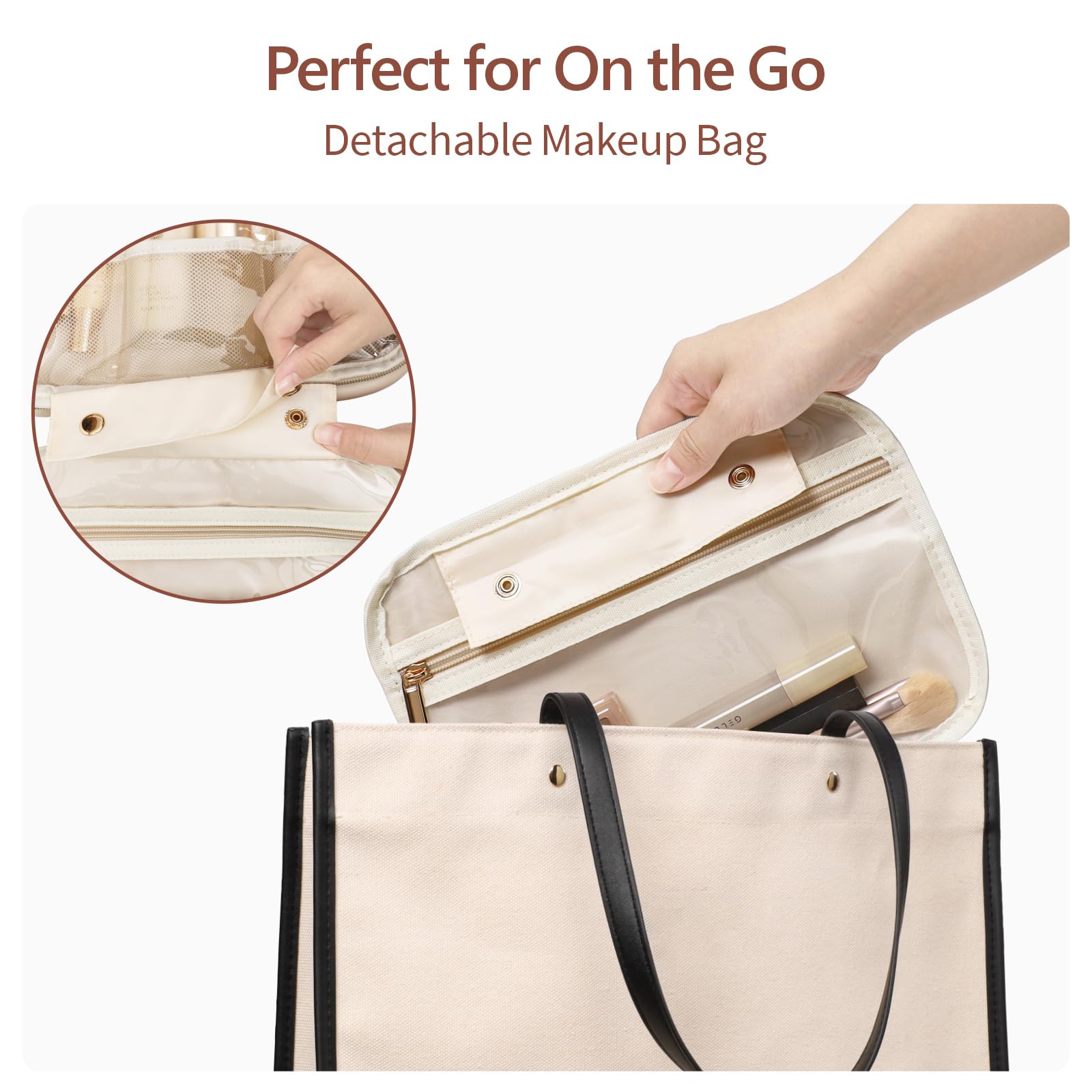 PACKISM Hanging Travel Toiletry Bag - Waterproof PU Leather Cosmetic Organizer with Inner Pockets for Full-Sized Toiletries & Small Items | Detachable U-Shaped Open Design | Perfect for Travel, Camping & Bathroom Storage (Large, Off White)