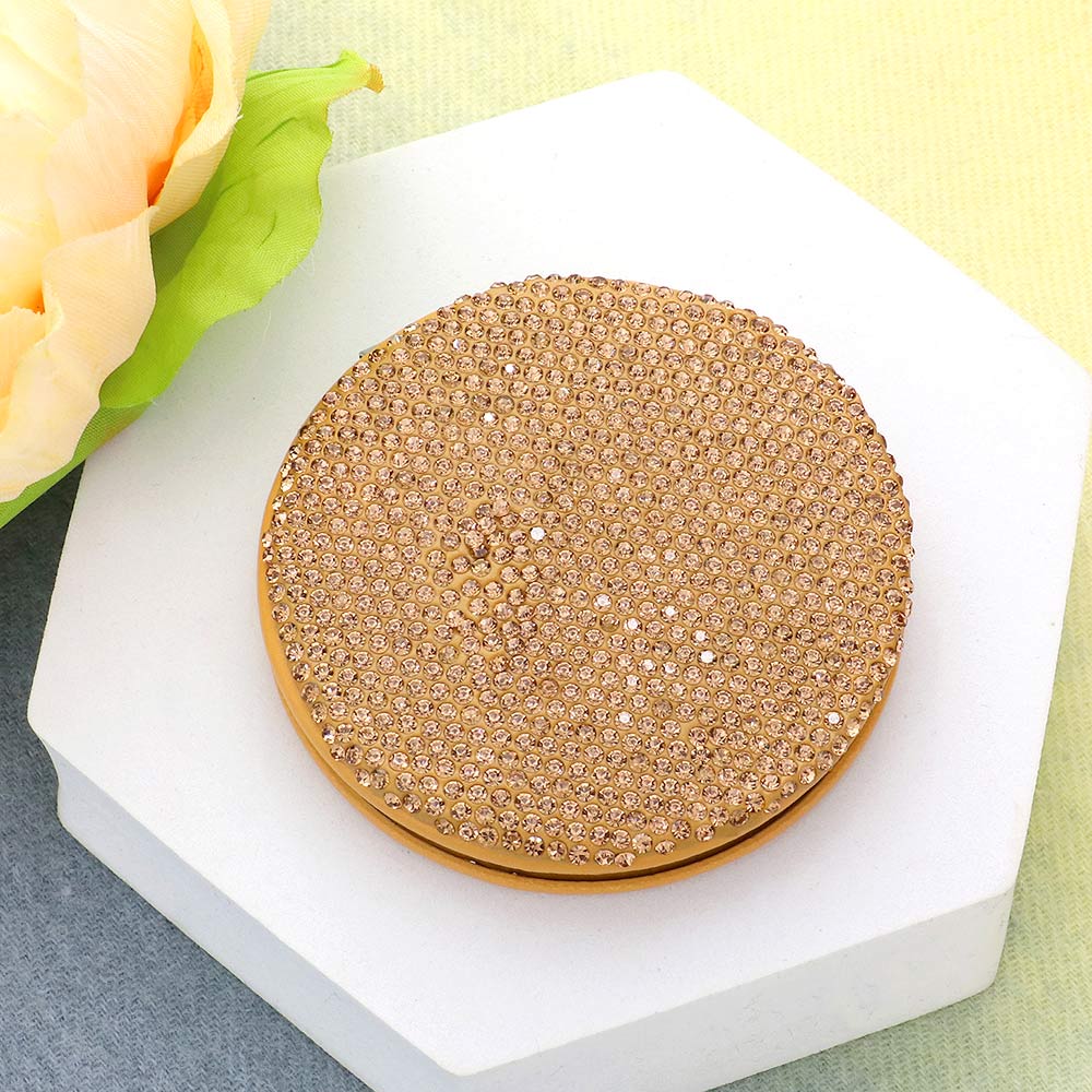 Sparkly Rhinestone Round Compact Mirror with Bling - Portable Makeup Mirror for Women & Girls - Perfect for Travel, Purse, and Vanity Use