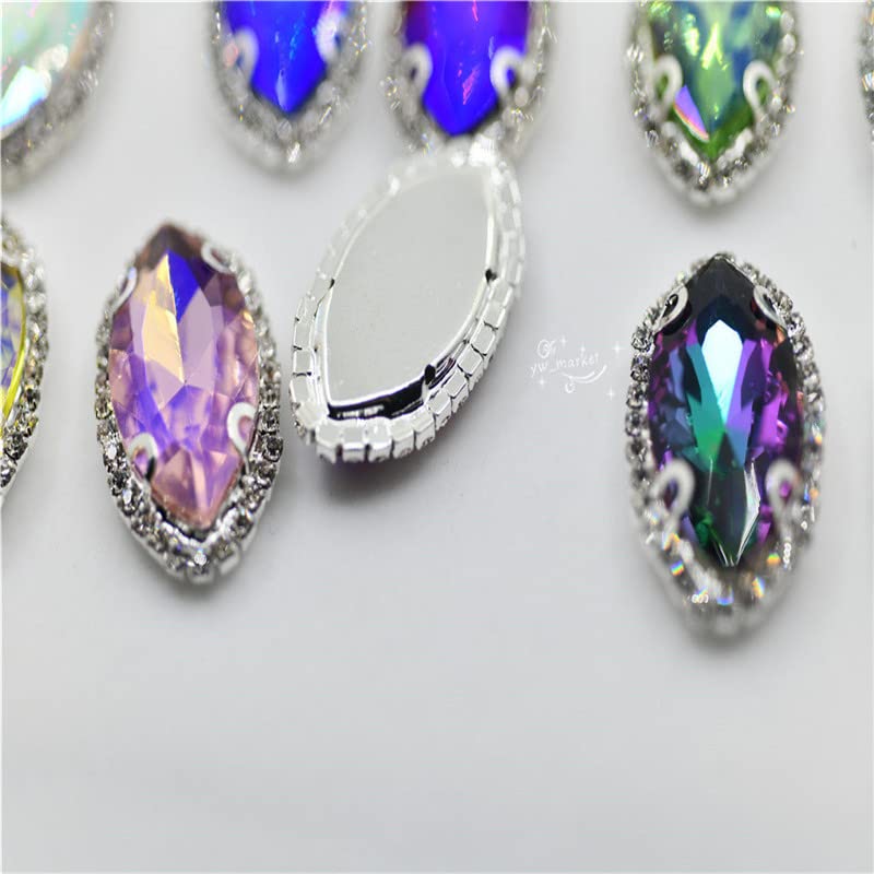 17x32mm Silver Claw Crystal Navette Rhinestones for Costume Dress - Zircon Green (5pcs) | Horse Eye Sew On Stones for Evening Gowns, Prom Dresses & DIY Fashion Accessories