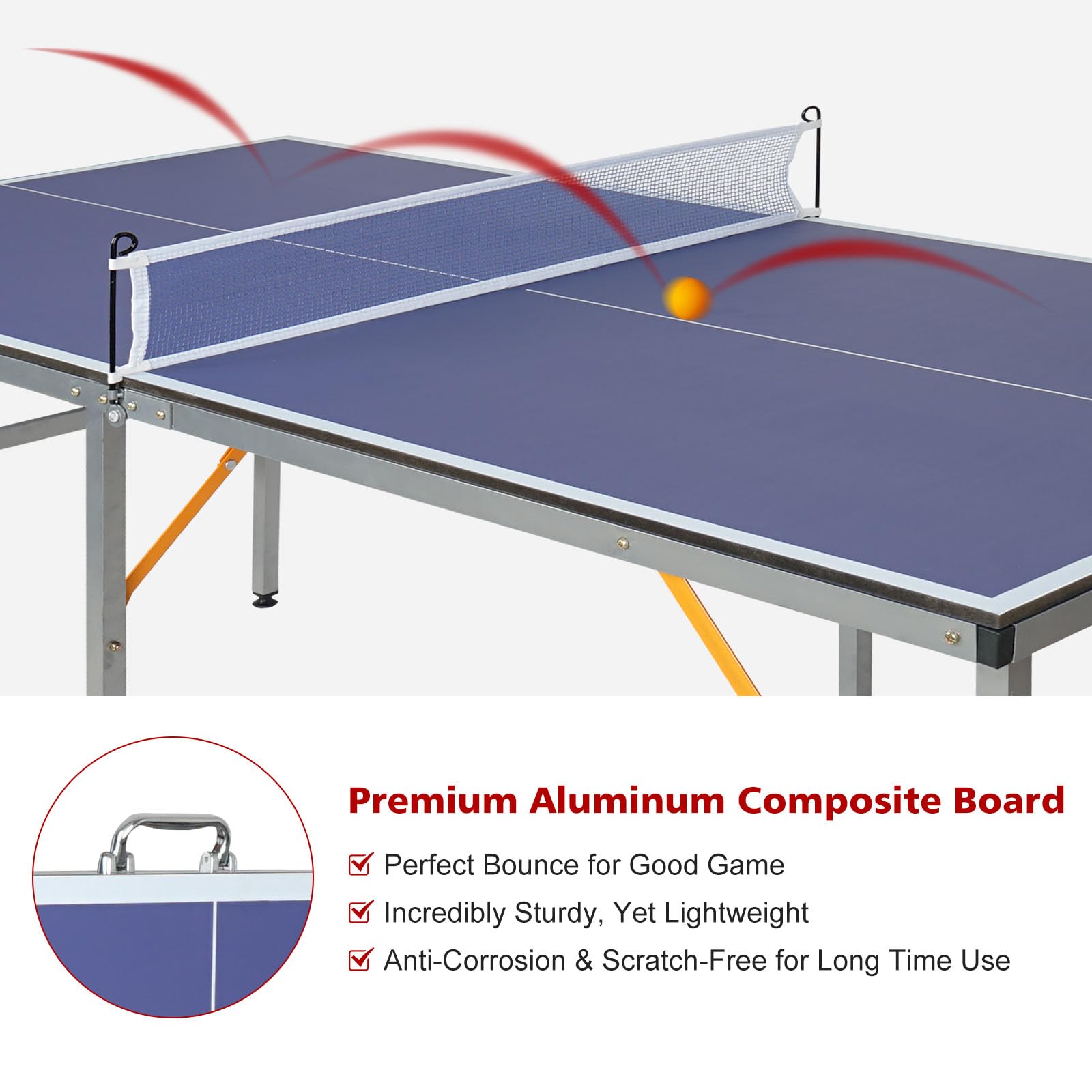 6ft Foldable Portable Mid-Size Ping Pong Table Set with 2 Paddles & 3 Balls - Indoor Outdoor Table Tennis for Home, Office, Backyard, and Party Games