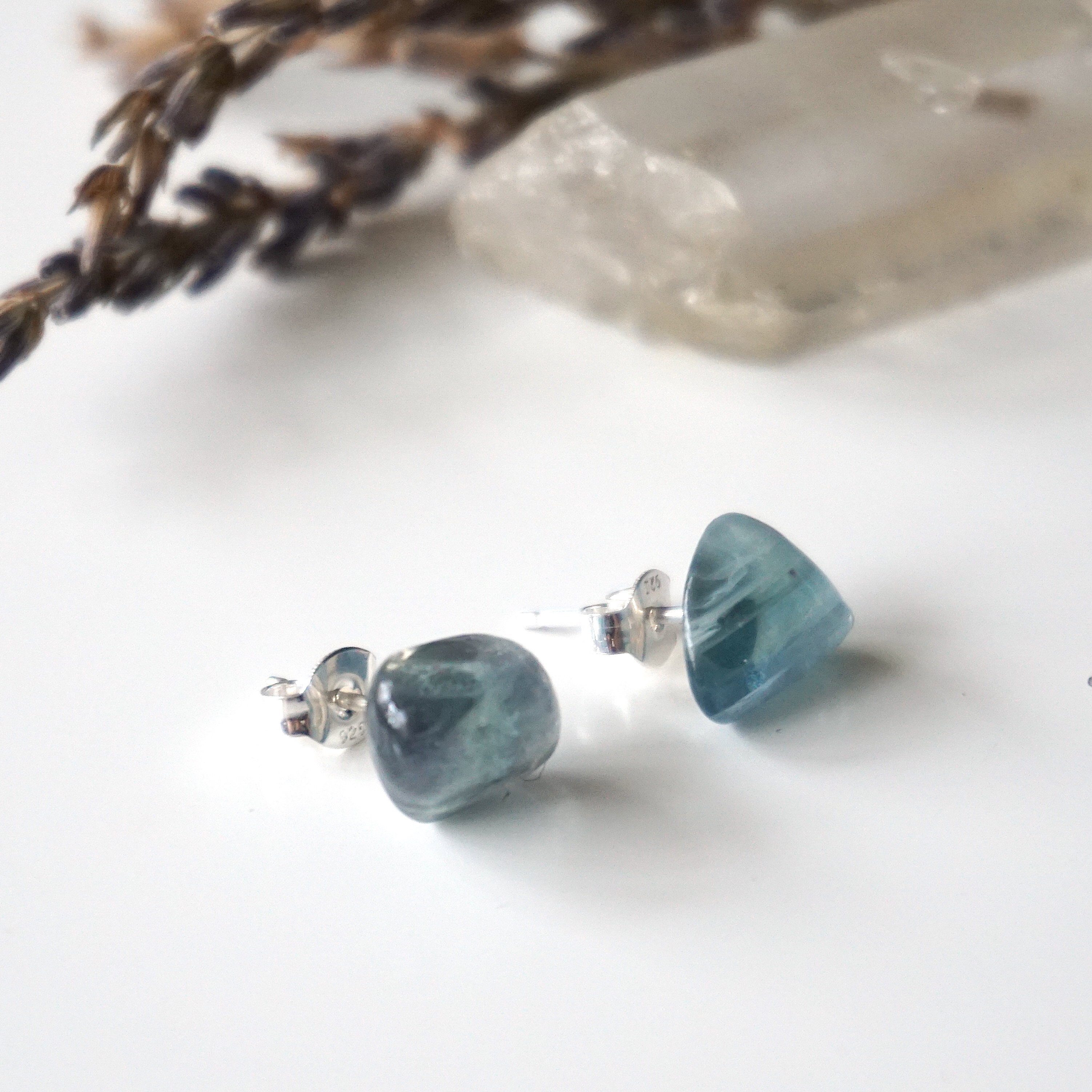 Natural Blue Fluorite Stud Earrings for Women - Hypoallergenic Post Earrings for Sensitive Ears - Perfect for Everyday Wear, Office & Special Occasions