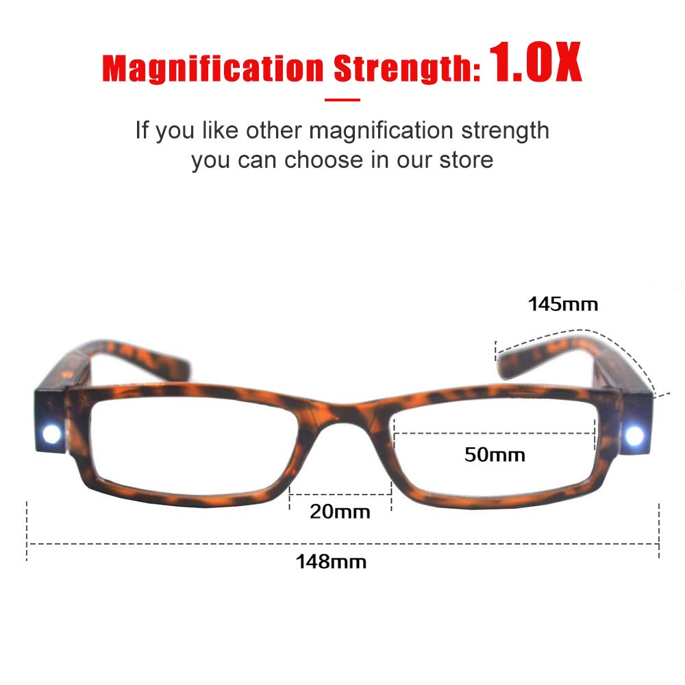 LED Reading Glasses with Light - Magnifying Eyewear for Night Reading, Crafts & Repair Work | Hands-Free Illuminated Readers for Book Lovers & Hobbyists