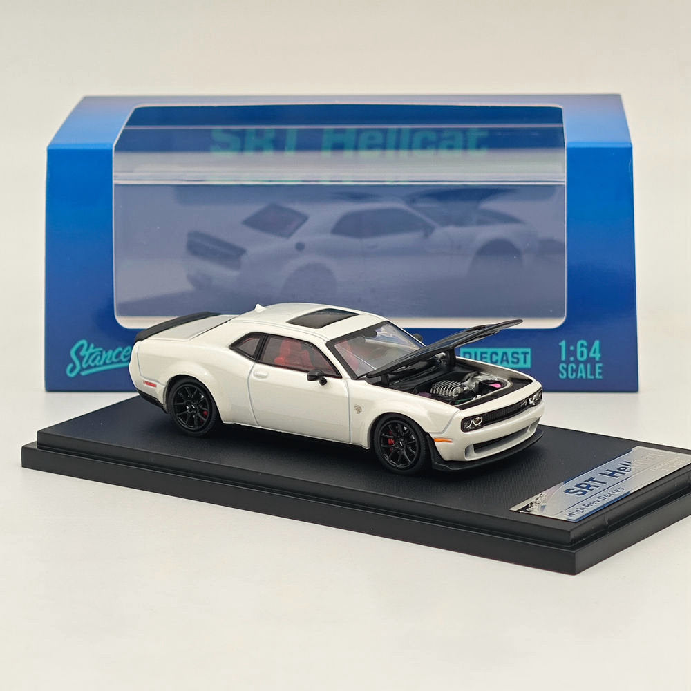 1:64 Scale Dodge SRT Hellcat Diecast Metal Car Model - White with Carbon Accents - Collectible Muscle Sports Car for Display & Racing Enthusiasts