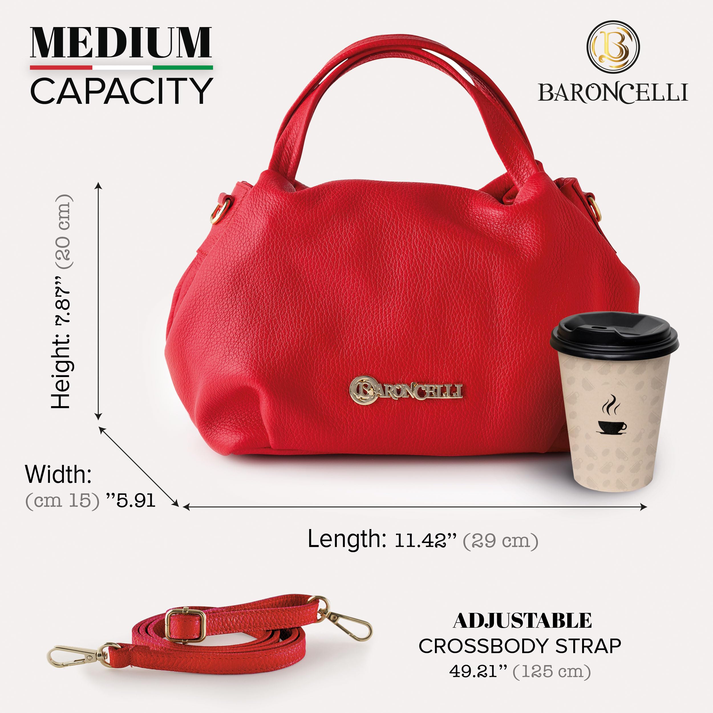 Baroncelli Genuine Italian Leather Purse for Women - Soft Medium Shoulder Crossbody Bag Handmade in Italy | Perfect for Work, Travel & Everyday Use