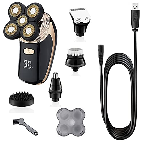 5-in-1 Electric Shaver for Men - Rechargeable Wet/Dry Head & Beard Shaver - Rotary Shaving Machine for Bald Men - Full Body Grooming Kit - Perfect for Travel, Gym & Daily Shaving Routine