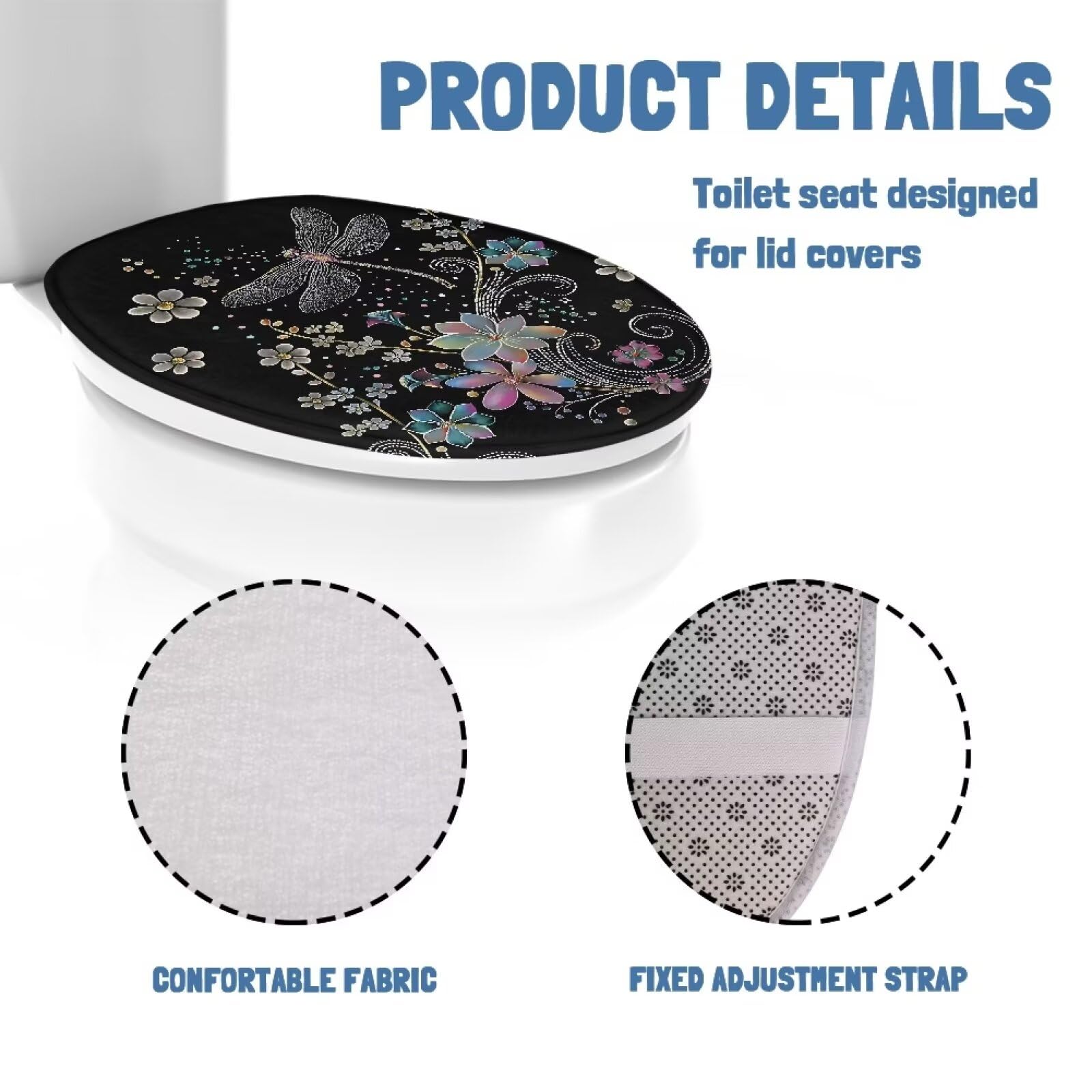 Stretchable Dragonfly Flower Toilet Seat Cover - Soft Elongated Toilet Lid & Tank Cover for Bathroom, Machine Washable & Easy Clean - Perfect Holiday Gift for Women (Home Decor & Bathroom Upgrade)