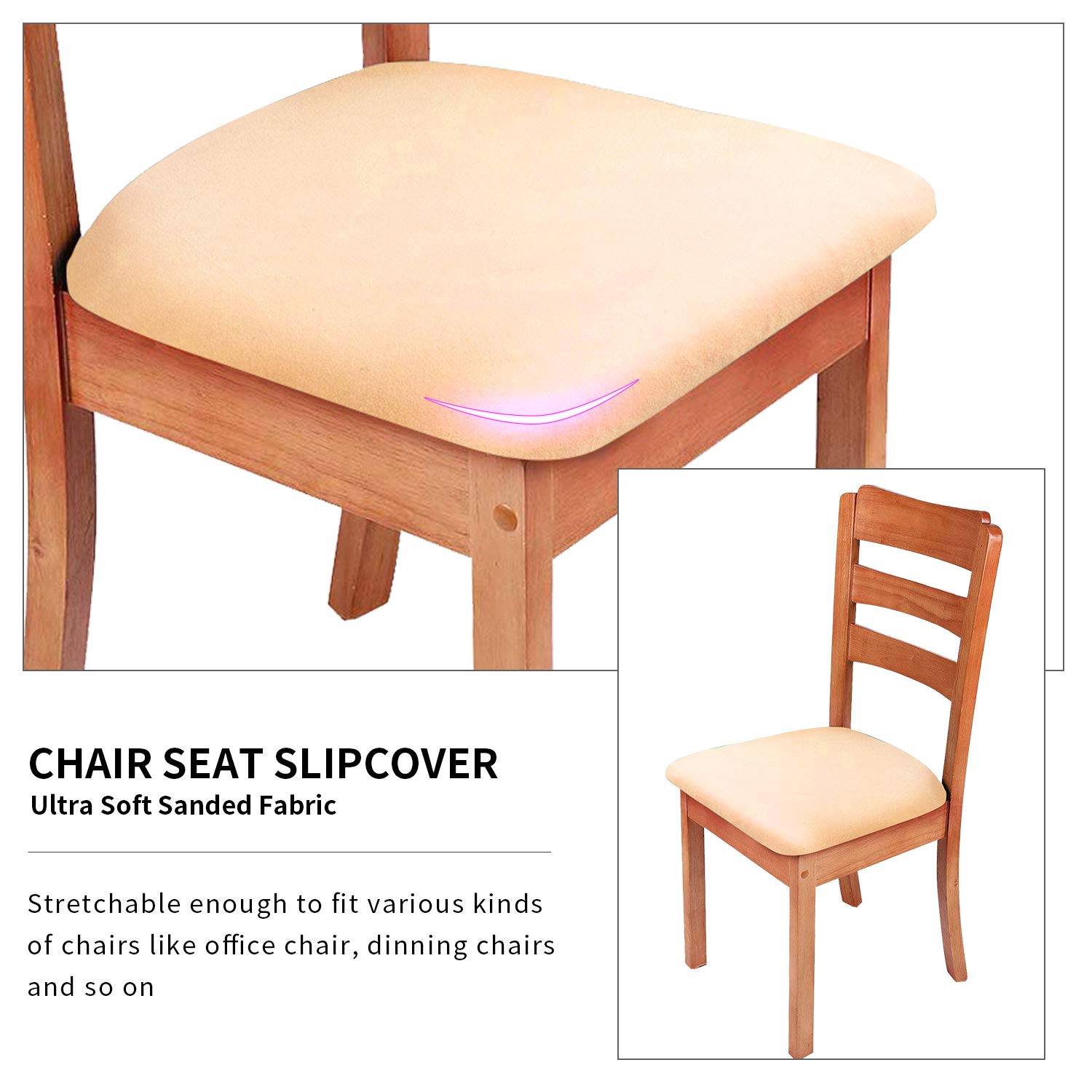 Premium Stretch Dining Chair Seat Covers with Ties - 4-Piece Beige Kitchen Chair Protectors for Home & Restaurant Use - Washable Fabric Covers for Dining Room, Kitchen, Office & Outdoor Furniture Protection