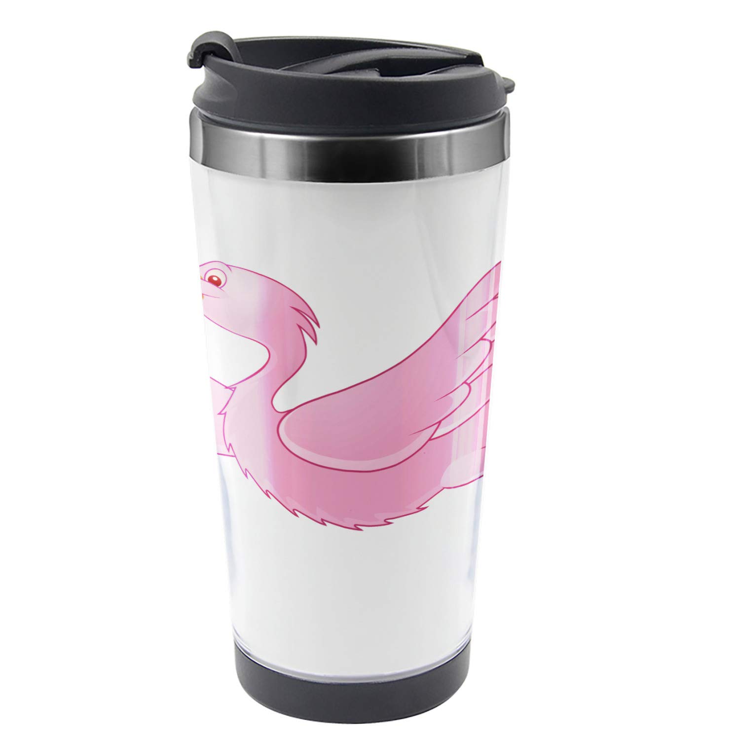 Ambesonne 16 oz Stainless Steel Travel Mug with Exotic Flamingo Design - Orange & Pink Thermal Coffee Cup - Perfect for Commuting, Camping & Outdoor Adventures