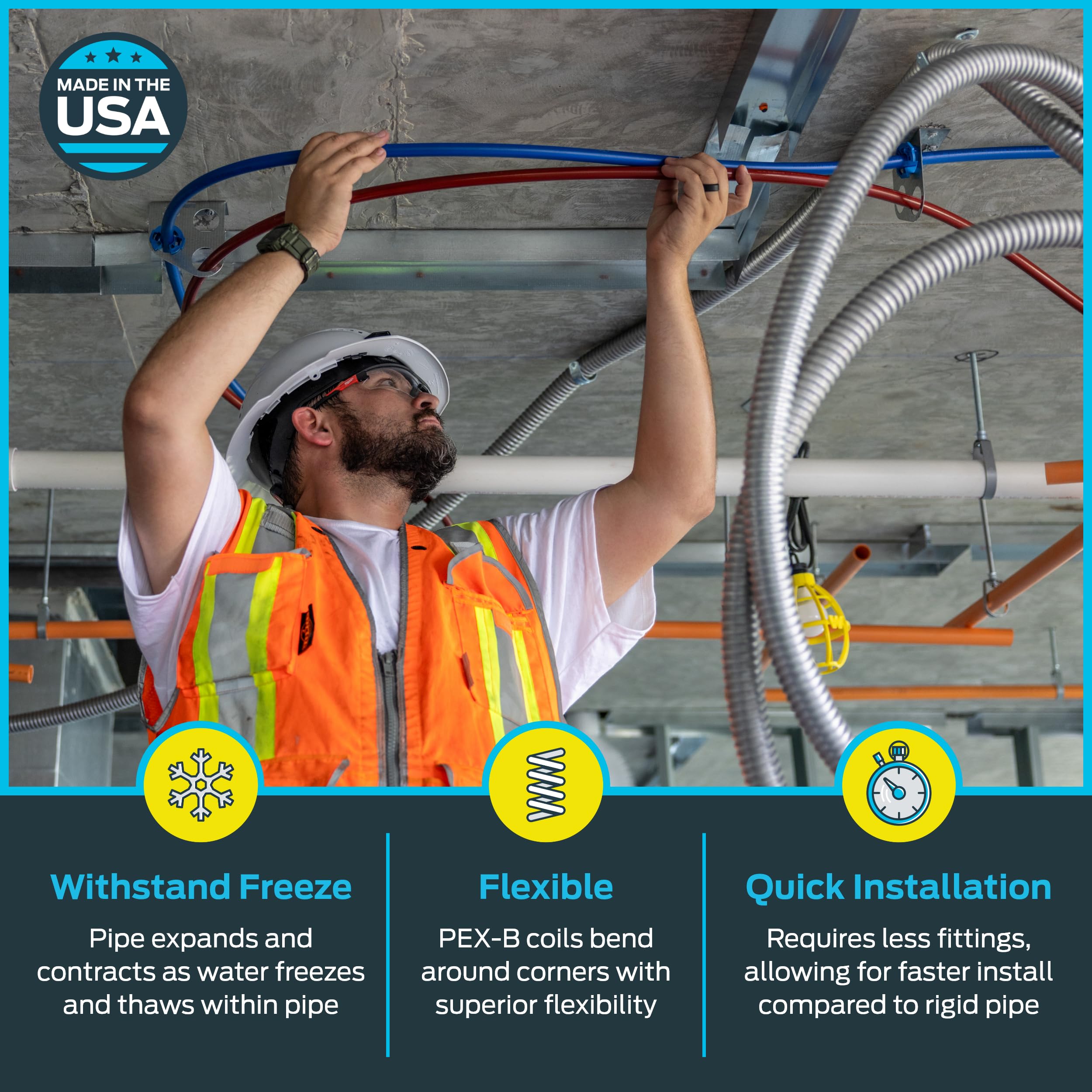 SharkBite 1/2 Inch x 300 Feet Blue PEX-B Pipe - Flexible Water Supply Tubing for Plumbing, Heating & Hydronic Systems - Durable PEX Pipe for Residential & Commercial Use - U806B300