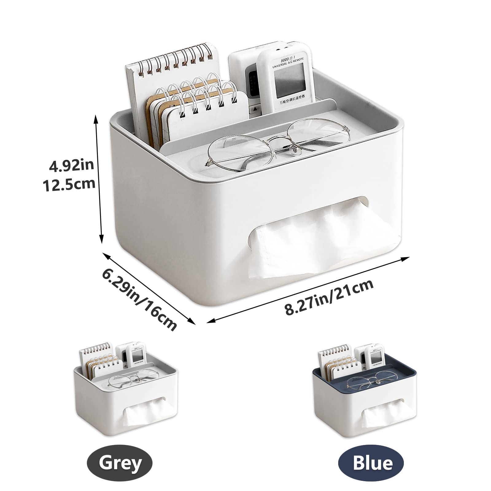 Rectangular Tissue Box Cover Holder with Storage - Decorative Napkin & Stationery Organizer for Home, Office, Car, Restaurant (Grey) | Perfect for Living Room, Bedroom, Desk & Vehicle Use