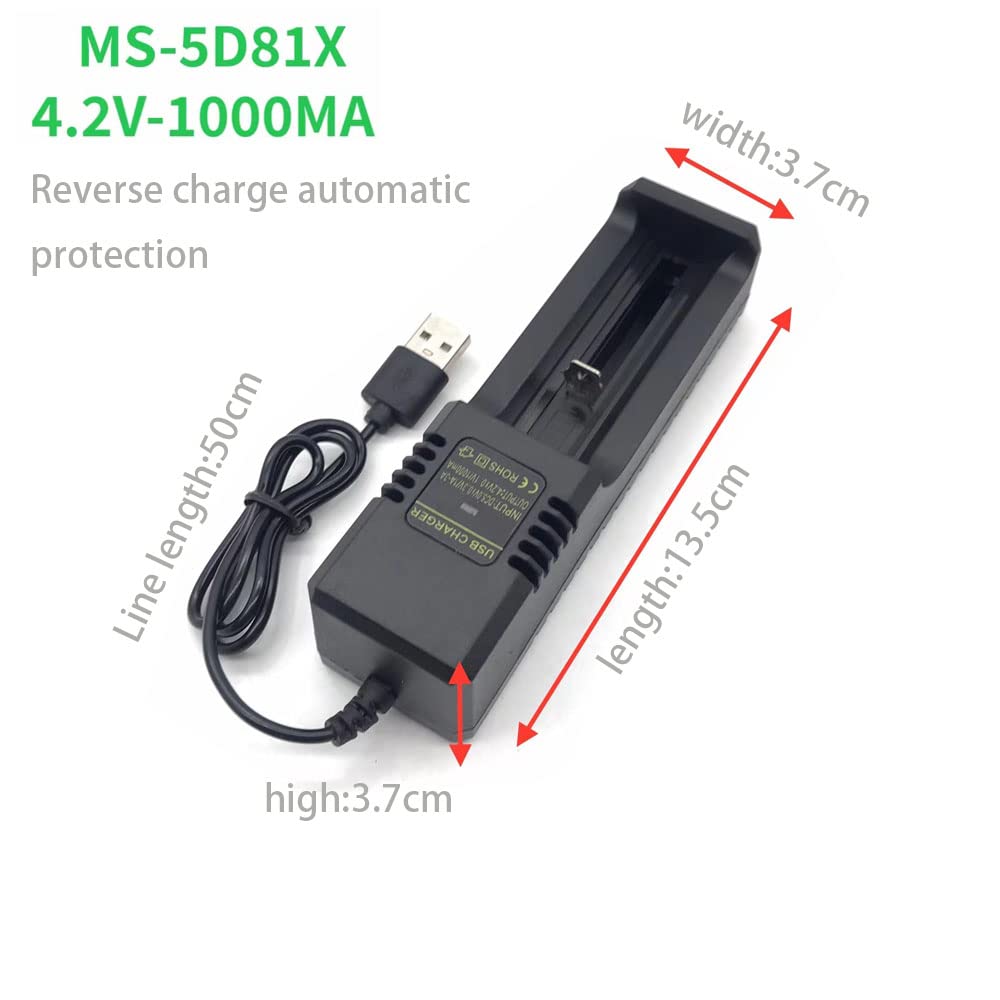 Universal Single Charge Lithium Battery Charger with USB Cable - Compatible with 26650, 18650, 16340, 14500, 21700 & More Li-ion Batteries - Perfect for Flashlights, Vapes, Power Tools & Electronic Devices