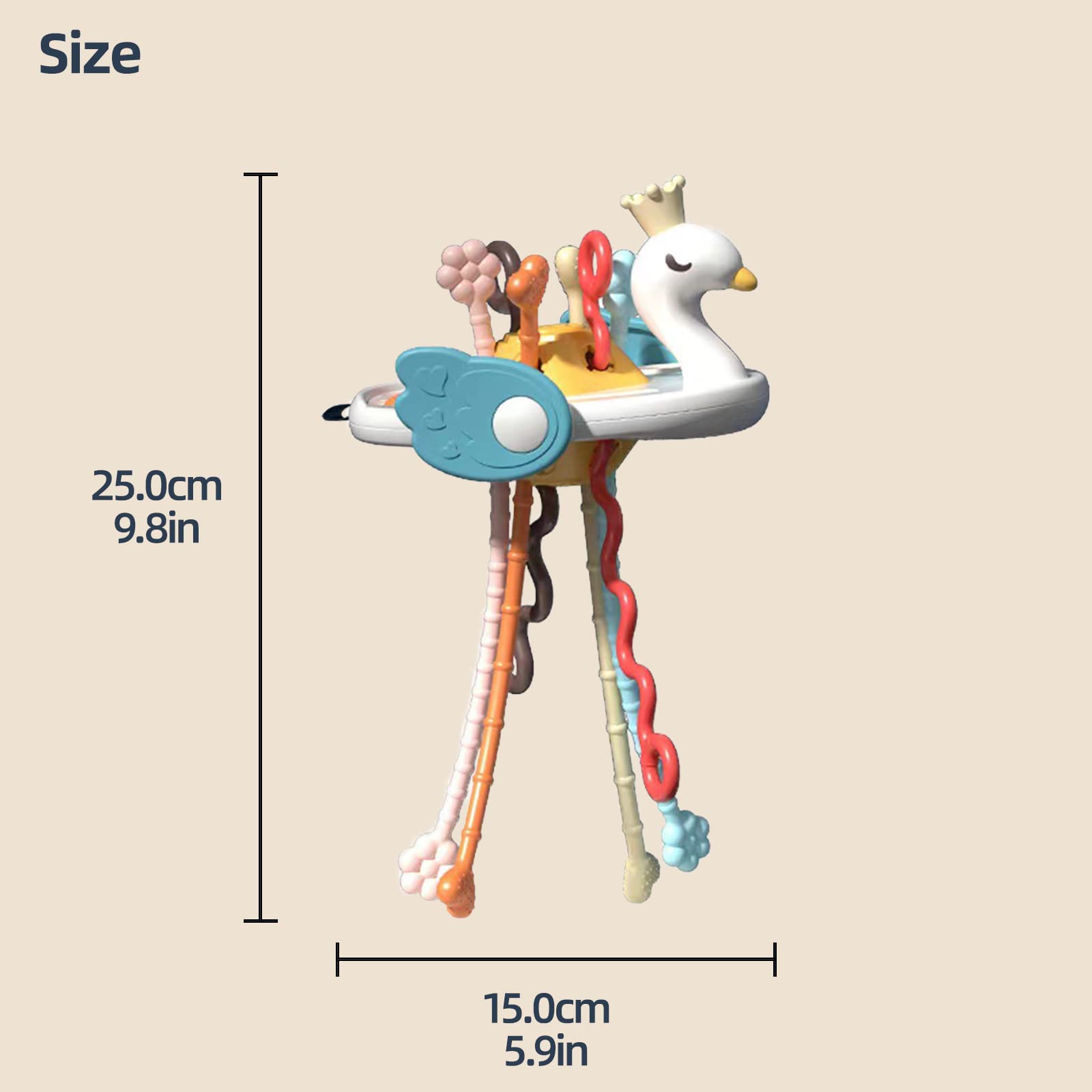 Montessori Baby Pull String Activity Toy with Bubble Pop & Teether - Silicone Sensory Toys for Toddlers 1-3 Years, Motor Skills Rattle for Infants, Perfect Travel Toy & Gift for 12+ Months (Swan Design)