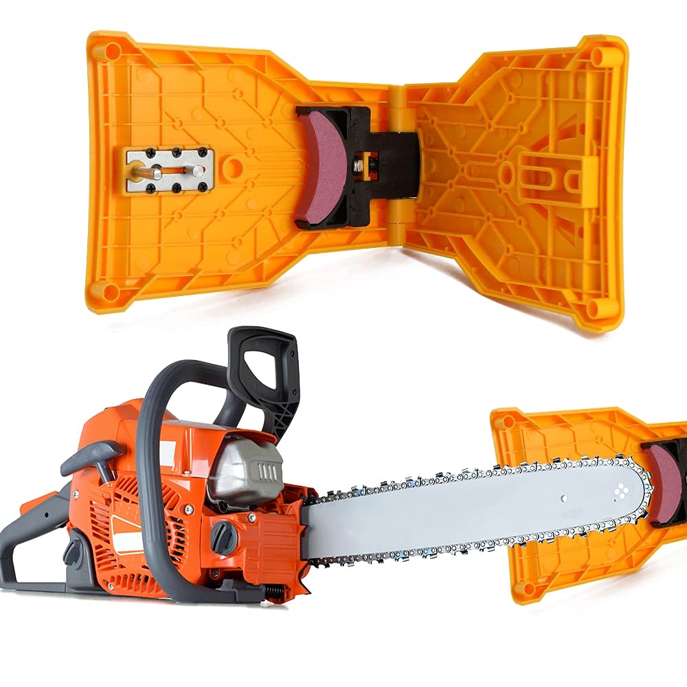 Professional Saw Chain Sharpening Tool - Fast & Precise Woodworking Chain Sharpener with Stone Frame Grinding (Yellow) - Perfect for Chainsaw Maintenance, DIY Woodworking & Forestry Work