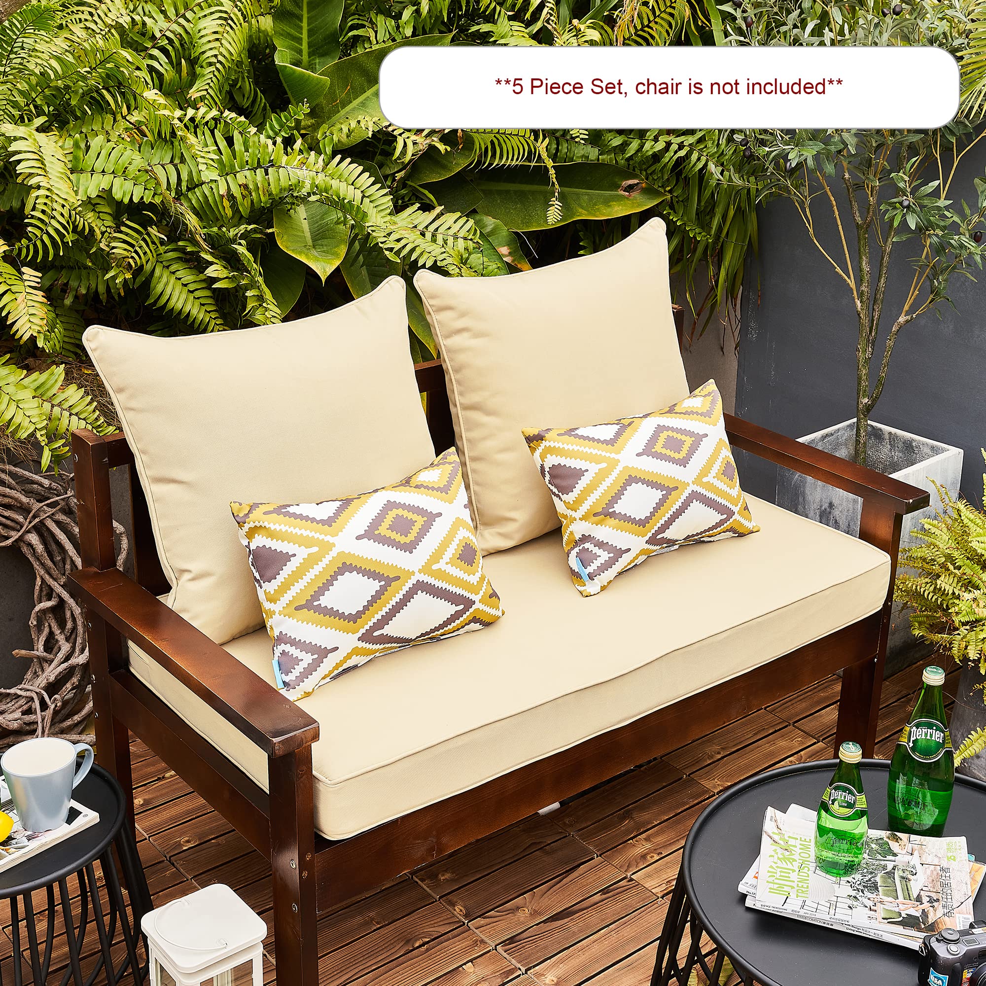 ARTPLAN All-Weather Outdoor Loveseat Cushions Set of 5 - Waterproof Patio Deep Seating Cushions for Garden, Deck & Poolside Furniture - Perfect for Relaxing Outdoors