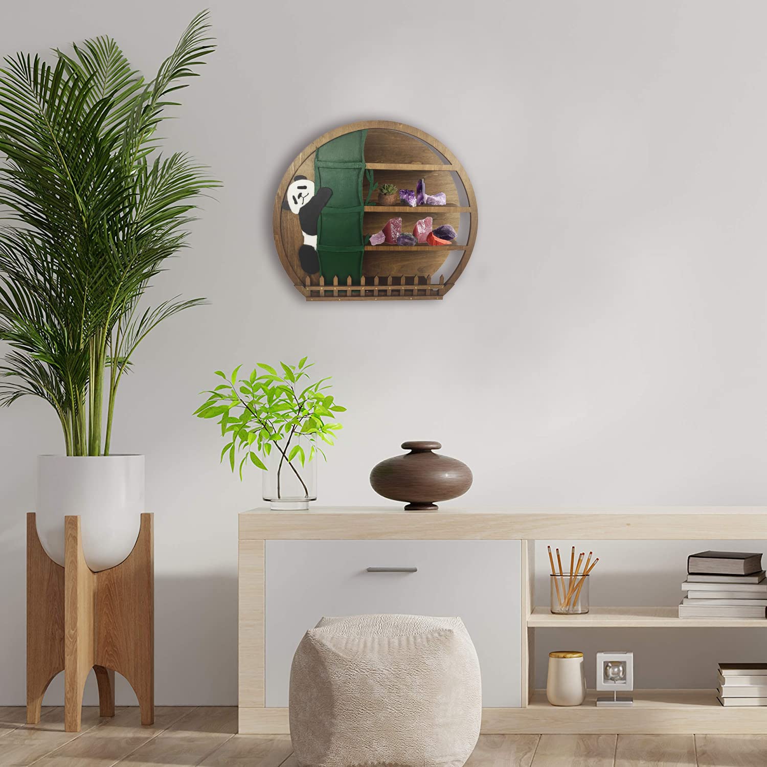 Wooden Panda Moon Shelf - Wall & Desktop Decor for Crystals & Oils - Home & Office