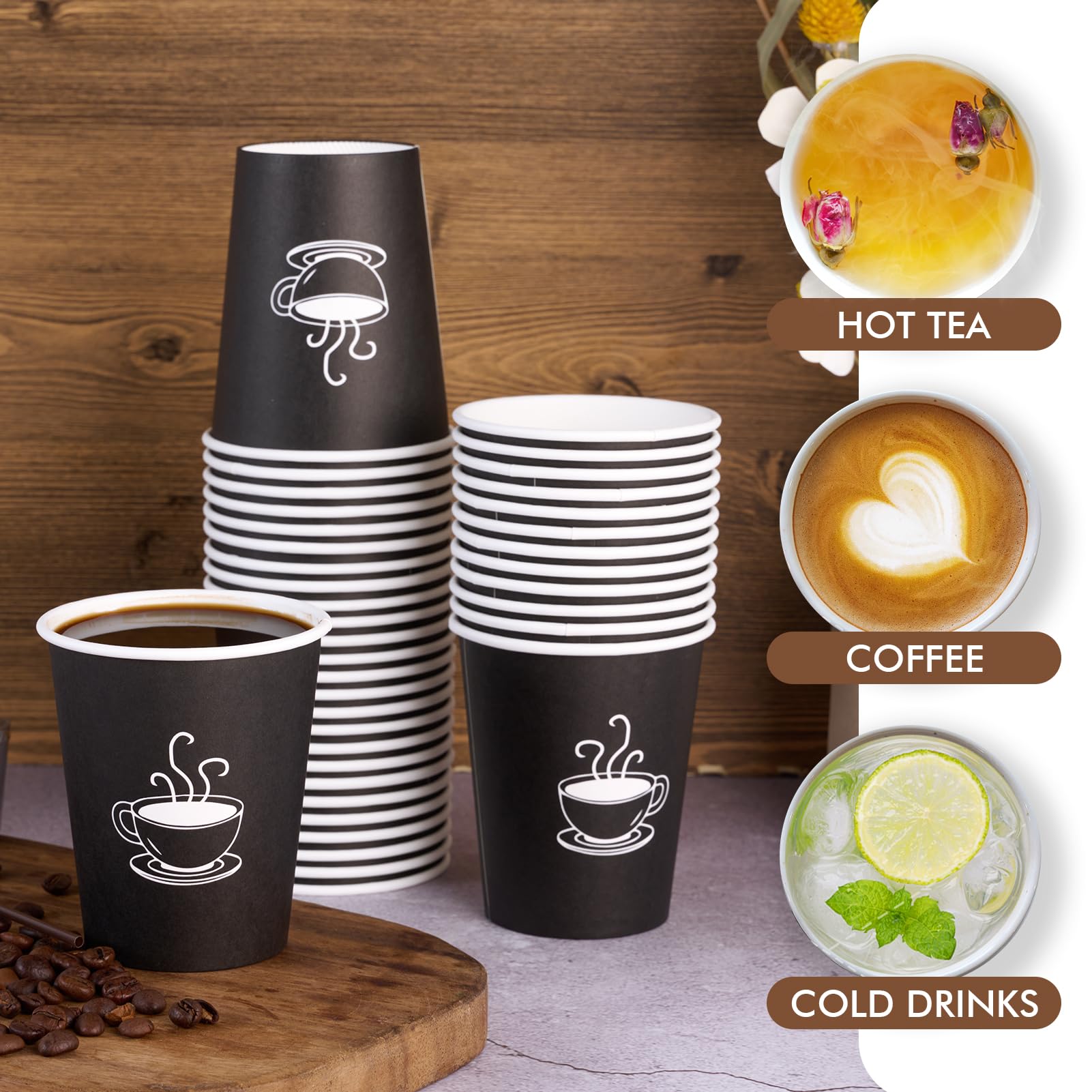 8 oz 360 Pack Disposable Paper Coffee Cups - Eco-Friendly Hot Beverage Drinking Cups for Coffee, Tea, Water - Ideal for Cafes, Offices, Events & Home Use