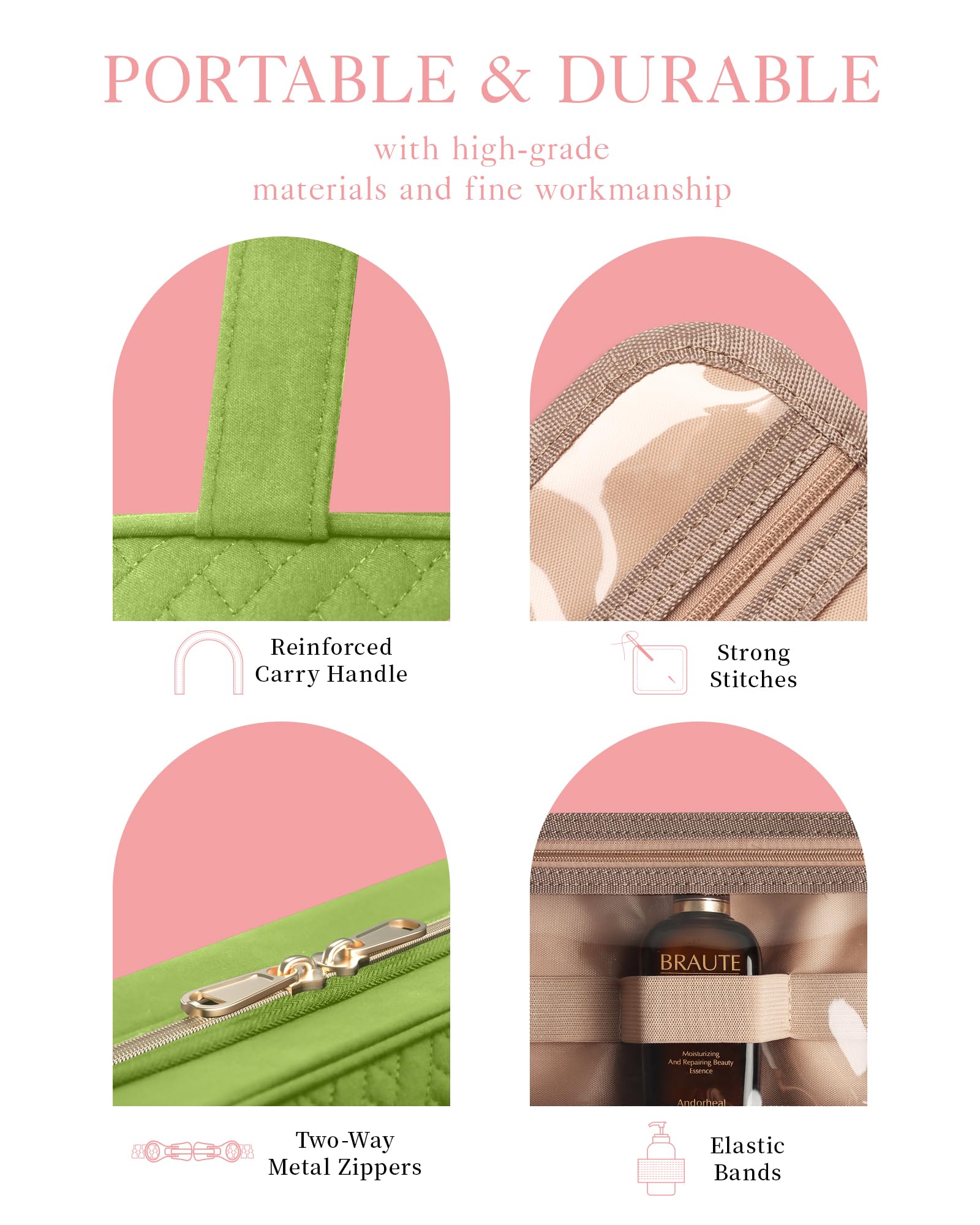 HOTOR Hanging Travel Toiletry Bag for Women & Men - Waterproof Makeup Organizer with Spacious Compartments - Perfect for Vacation, Camping & Business Trips - Medium Size in Avocado Green