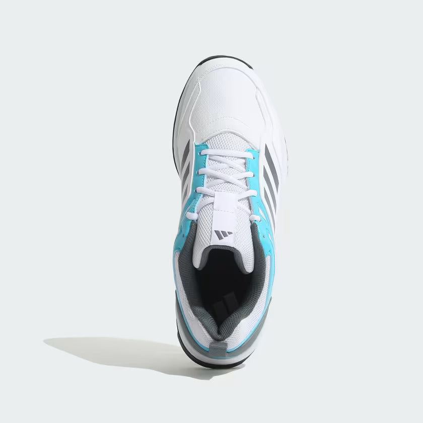 Adidas Cri RiseV2 Cricket Shoes - Cloud White/Blue Oxide/Lucid Cyan | Lightweight Performance Footwear for Cricket Matches & Training