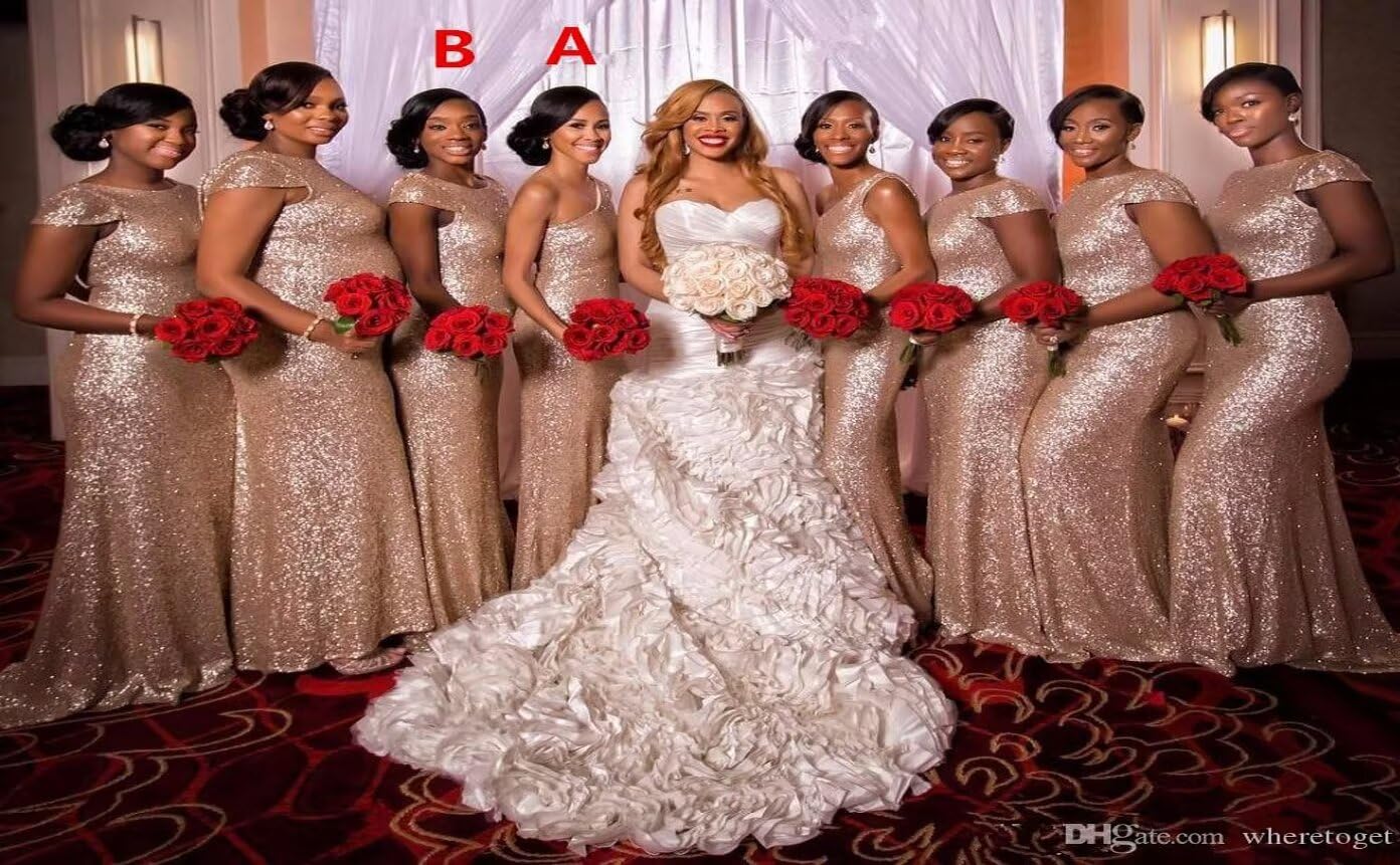 MisShow Women's Gold Sequin Mermaid Prom Dress - Elegant Long Evening Gown for Bridesmaid, Formal Cocktail Party & Special Occasions | Perfect for Weddings, Galas & Red Carpet Events