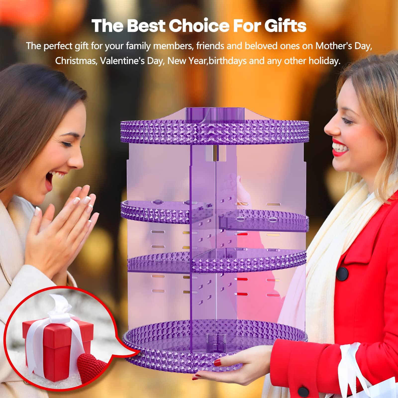 360 Degree Rotating Makeup Organizer - Extra Large Capacity Cosmetic Storage with 7 Removable Layers | Spinning Perfume & Skincare Organizer for Dresser or Countertop (Purple) | Perfect for Vanity, Bathroom & Bedroom Organization