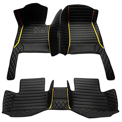 Custom Car Floor Mats for Sedan SUV Sports Car - Full Coverage Non-Slip Leather Liners with Black Yellow Strips - Universal Fit for 95% Vehicles - Durable Protection for Men & Women - Perfect for Daily Commute, Road Trips & All-Weather Use