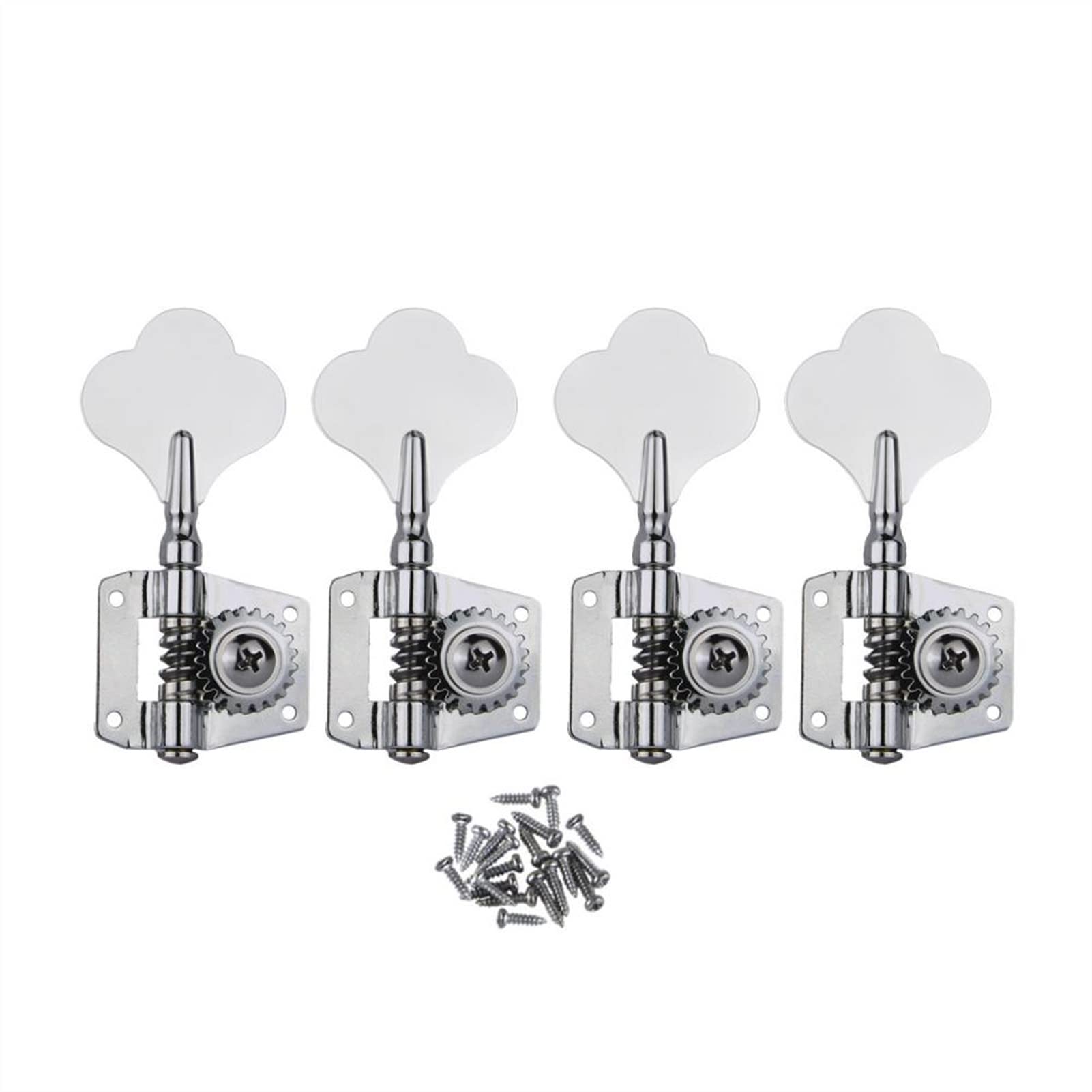 4PCS Bass Guitar Tuning Pegs Set - Chrome Machine Heads for Right-Handed Bass, Open Gear Tuners (4R) - Perfect for Bass Guitar Maintenance & String Replacement
