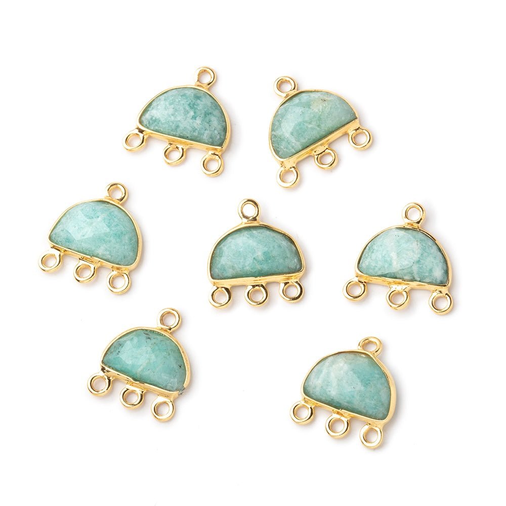 12x9mm Vermeil Amazonite Half Moon East West 3 Ring Connector for Jewelry Making - DIY Bracelet, Necklace & Earring Designs - Boho Chic Style Accessories